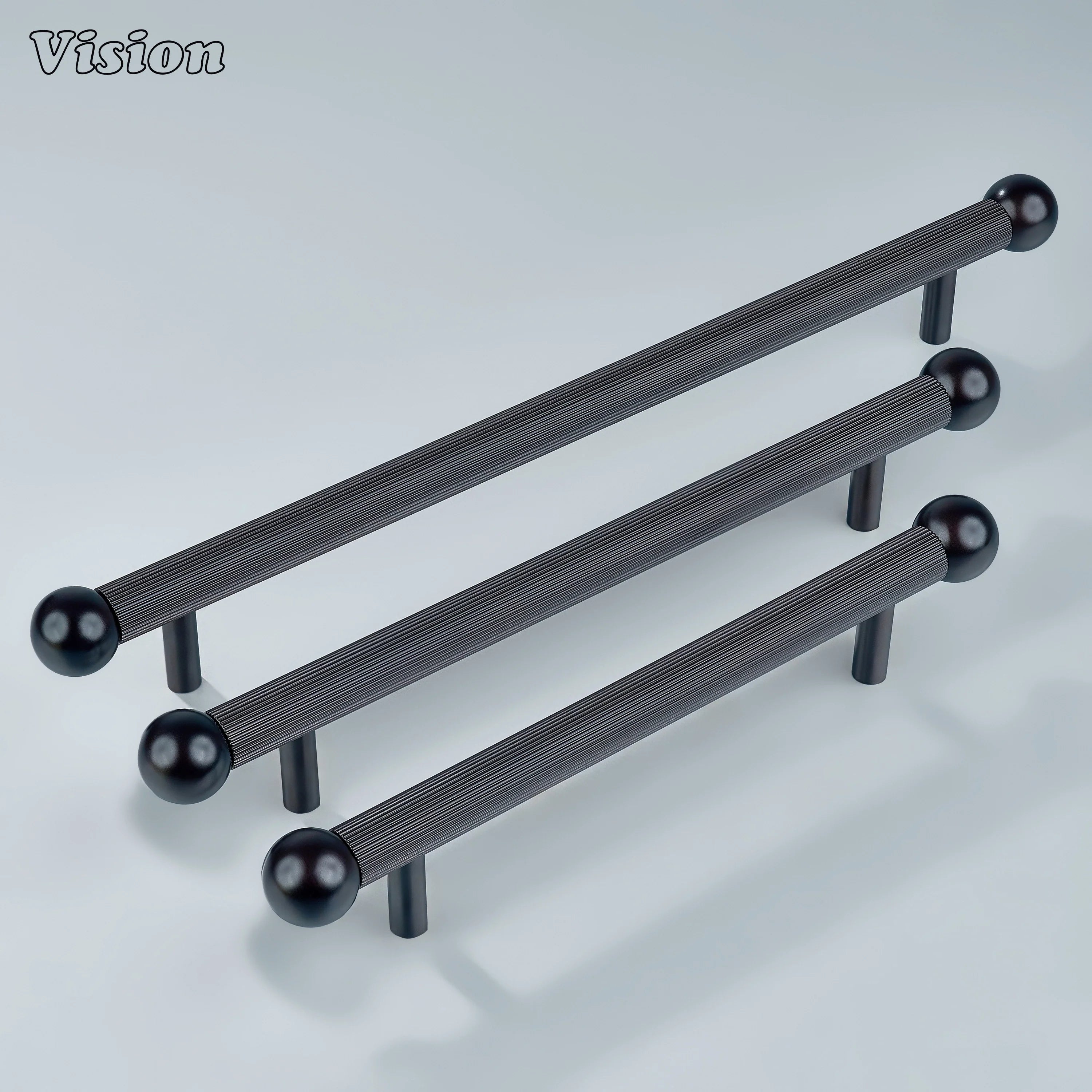 Dark Oil Rubbed Bronze knurled pull with sphere ends and round legs for classic furniture.
