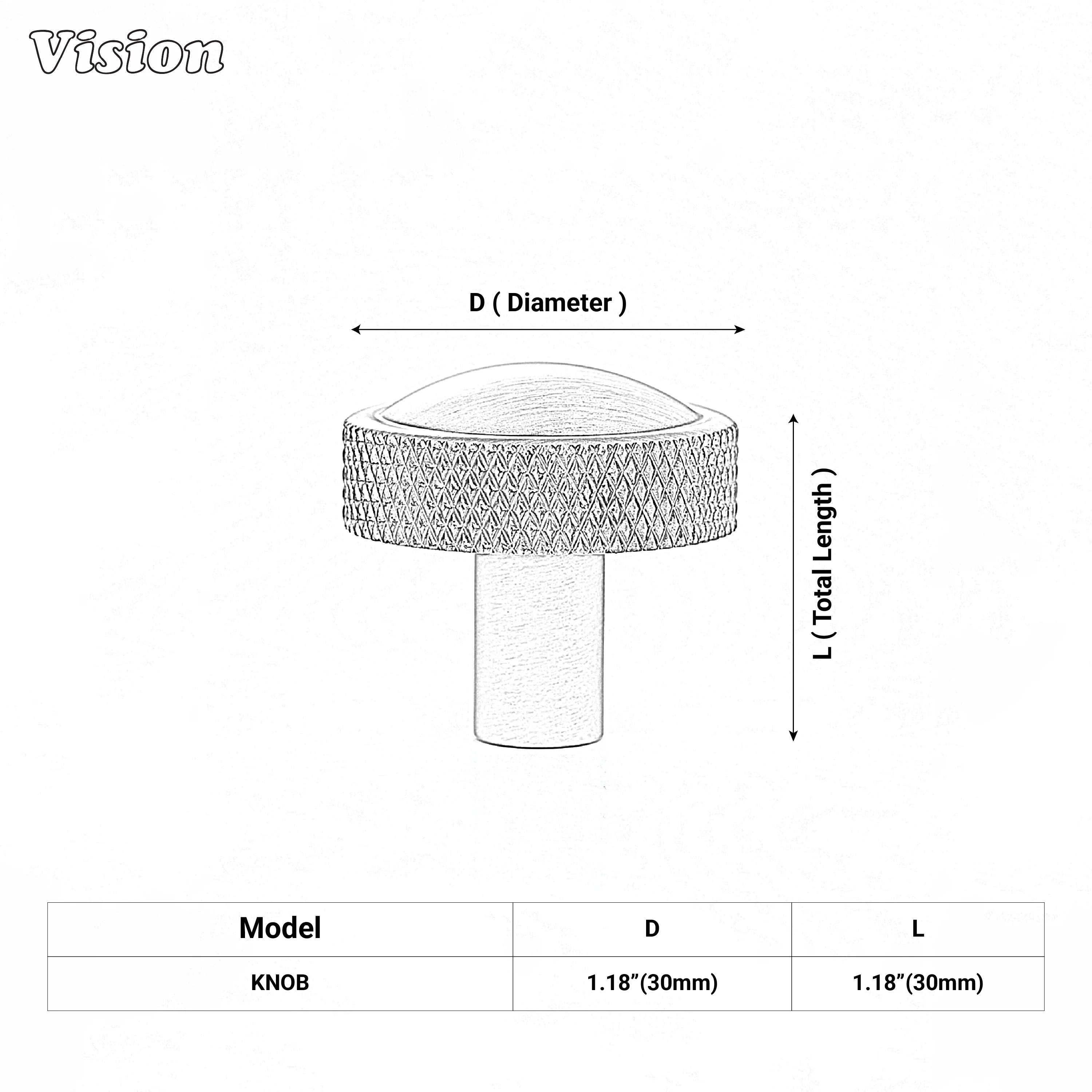 Knurled Antique Bronze cabinet knob with cylindrical stem for elegant drawer fronts