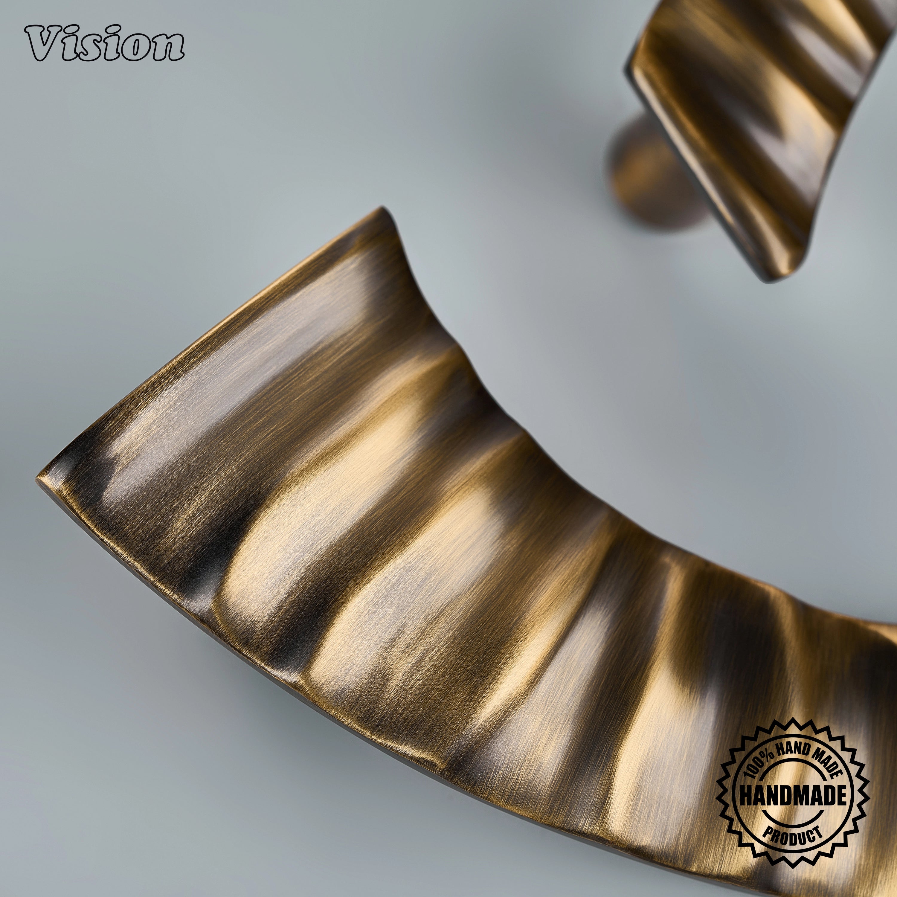 Antique Bronze solid brass handcrafted door handle with sculptural ridges for upscale apartment entrance doors.