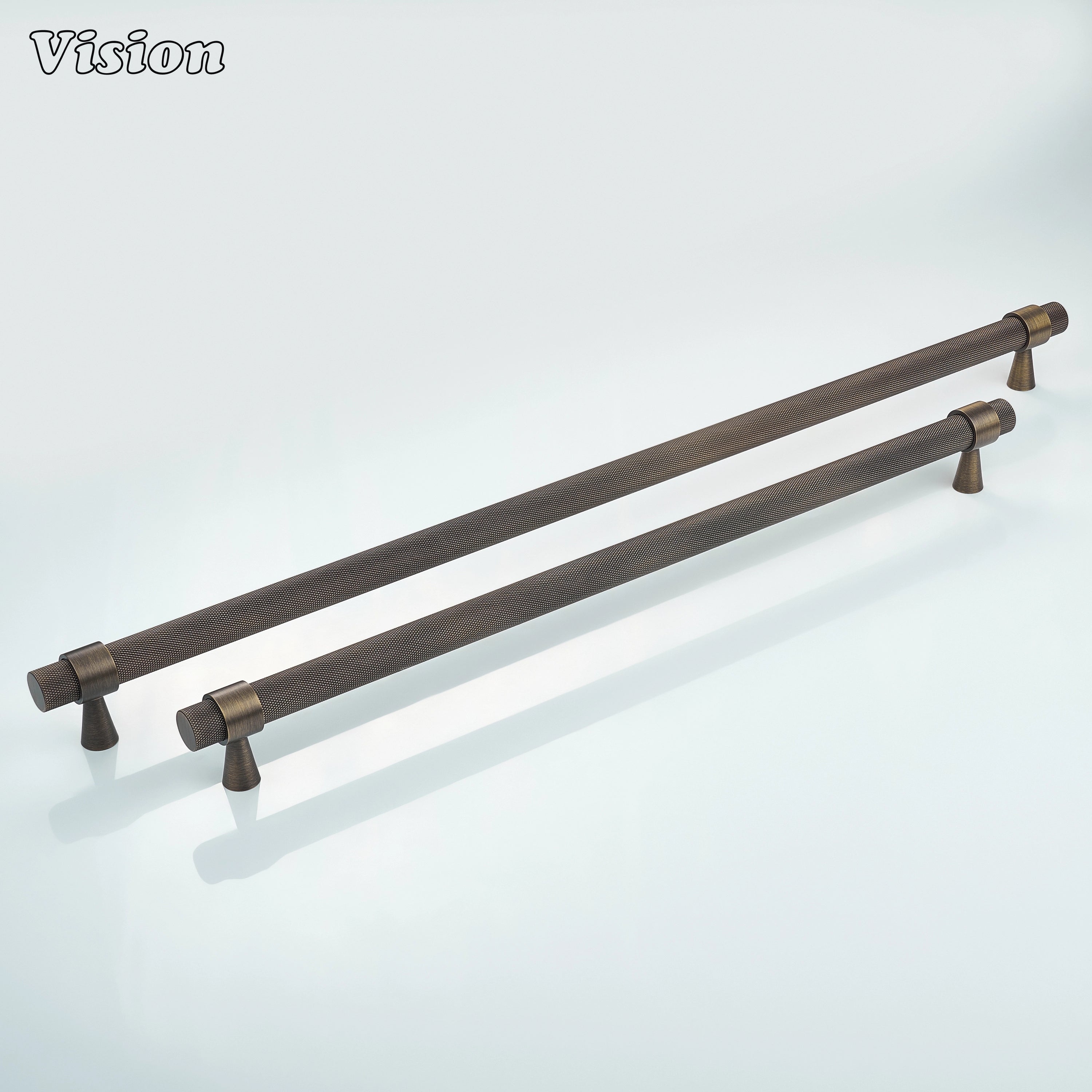 Antique Bronze diamond knurled brass appliance pull for tall pantry appliance installations.