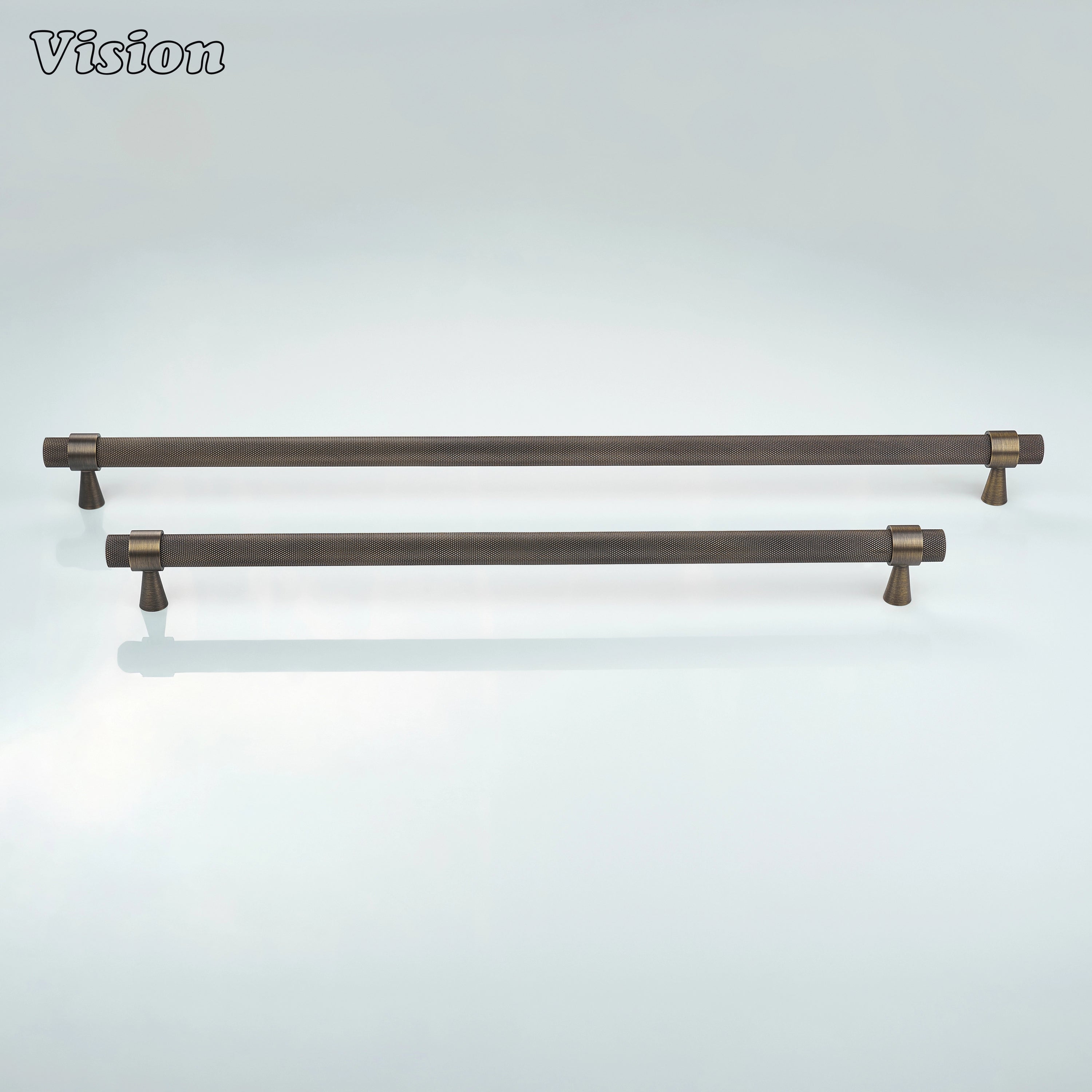 Antique Bronze solid brass appliance pull featuring a precision-machined knurled surface for oversized appliances.