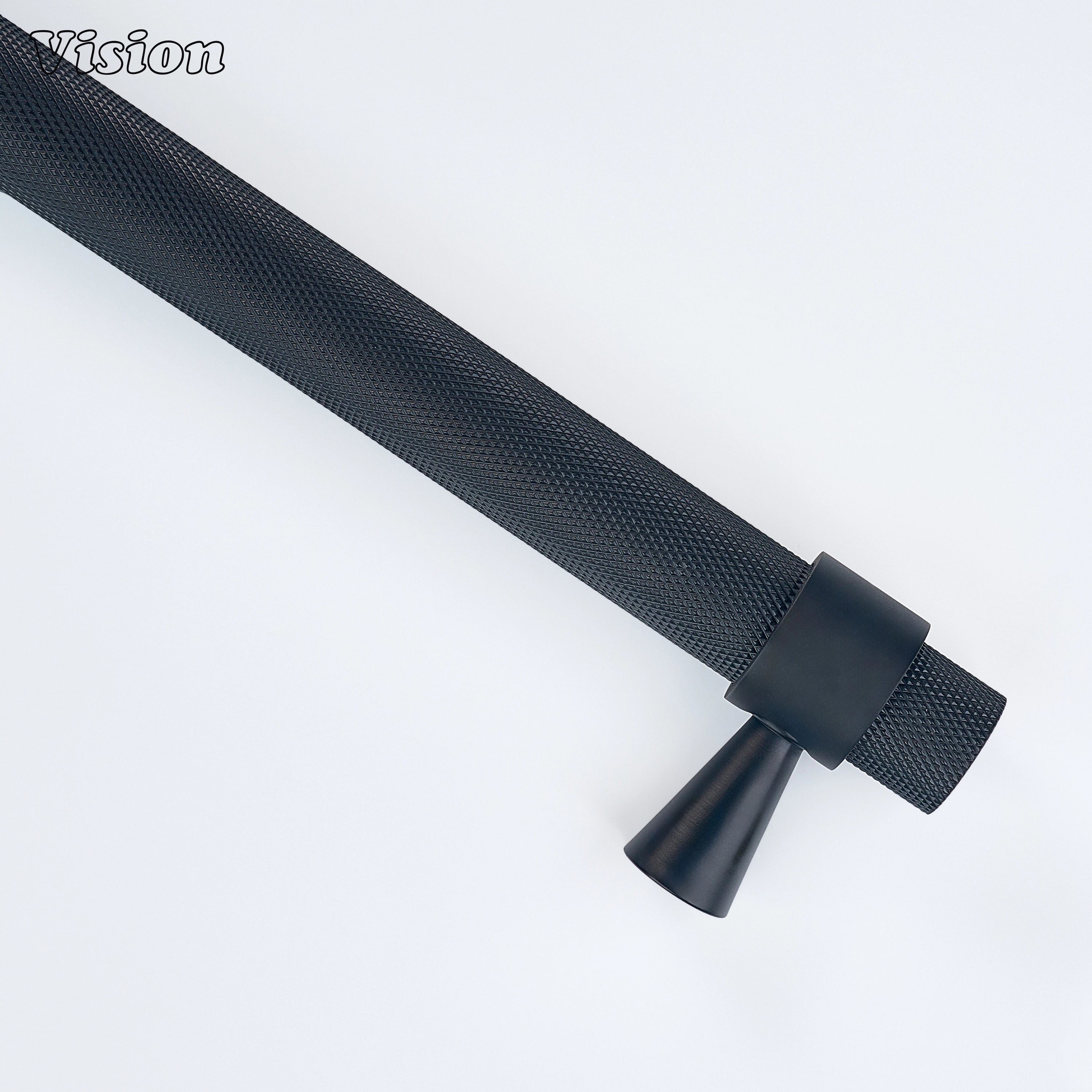 Black diamond knurled appliance pull for luxury pantry appliance doors.