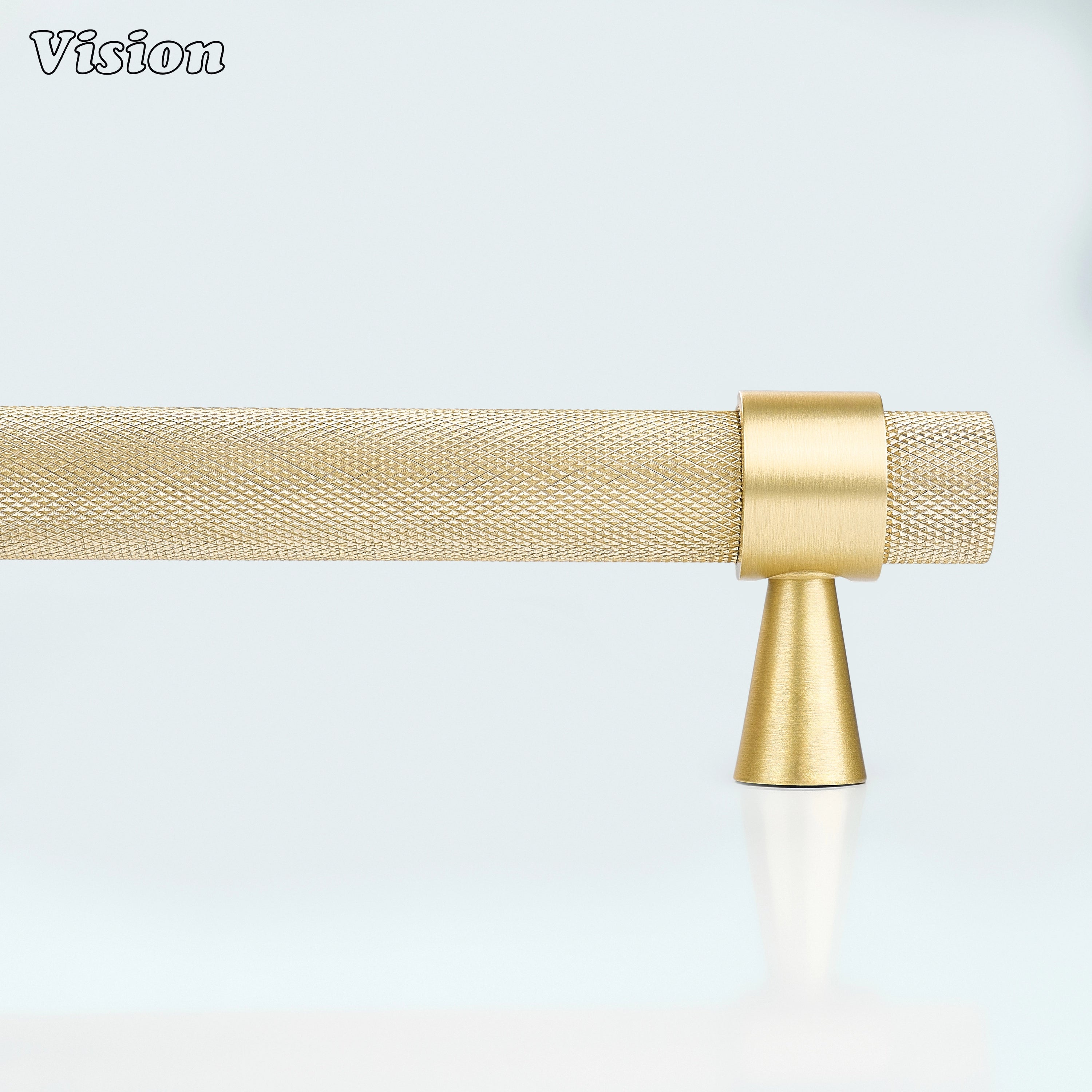 Luxury Gold appliance handle with solid brass knurled surface for integrated freezer cabinets.