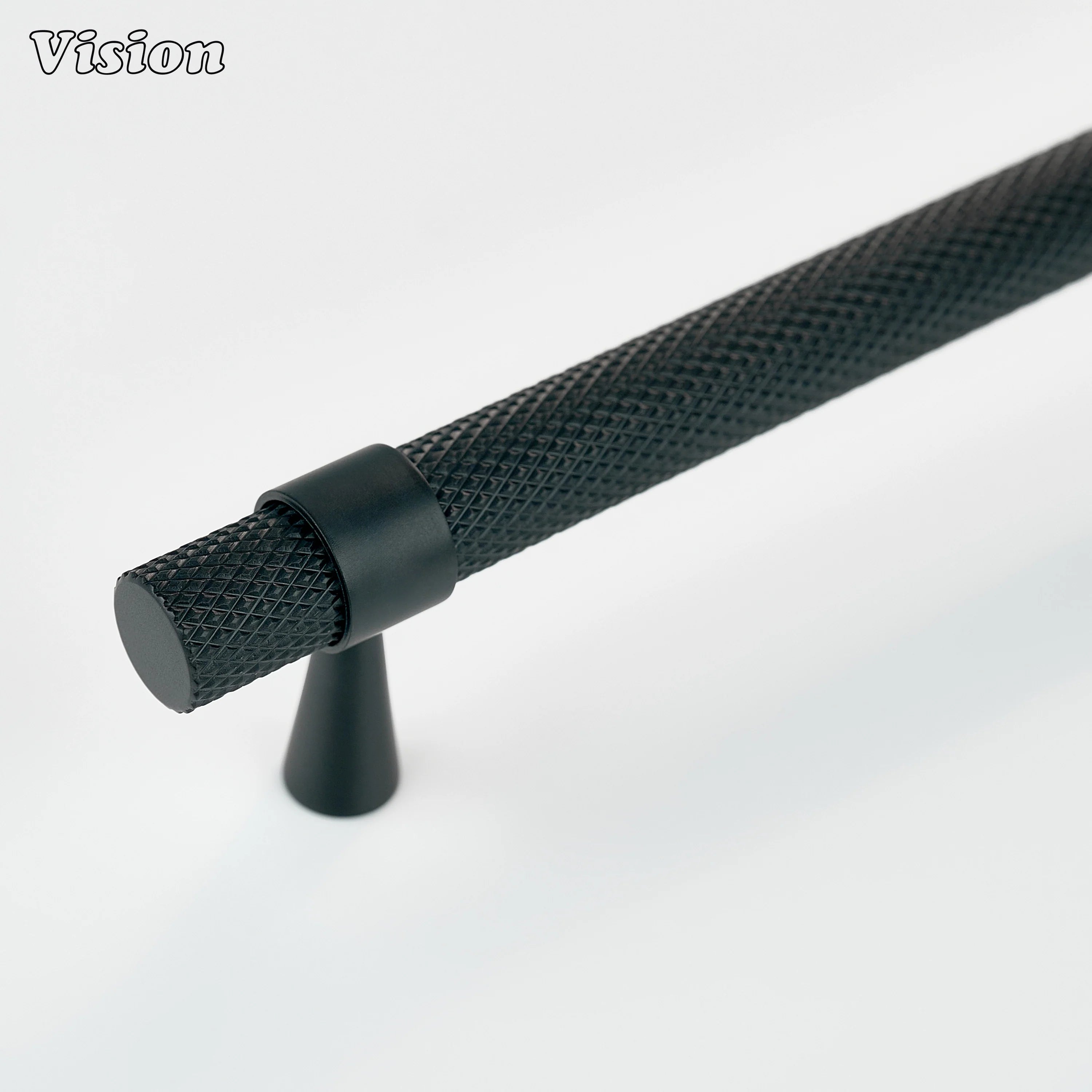 Black knurled cabinet handle with cylindrical bar for cabinets
