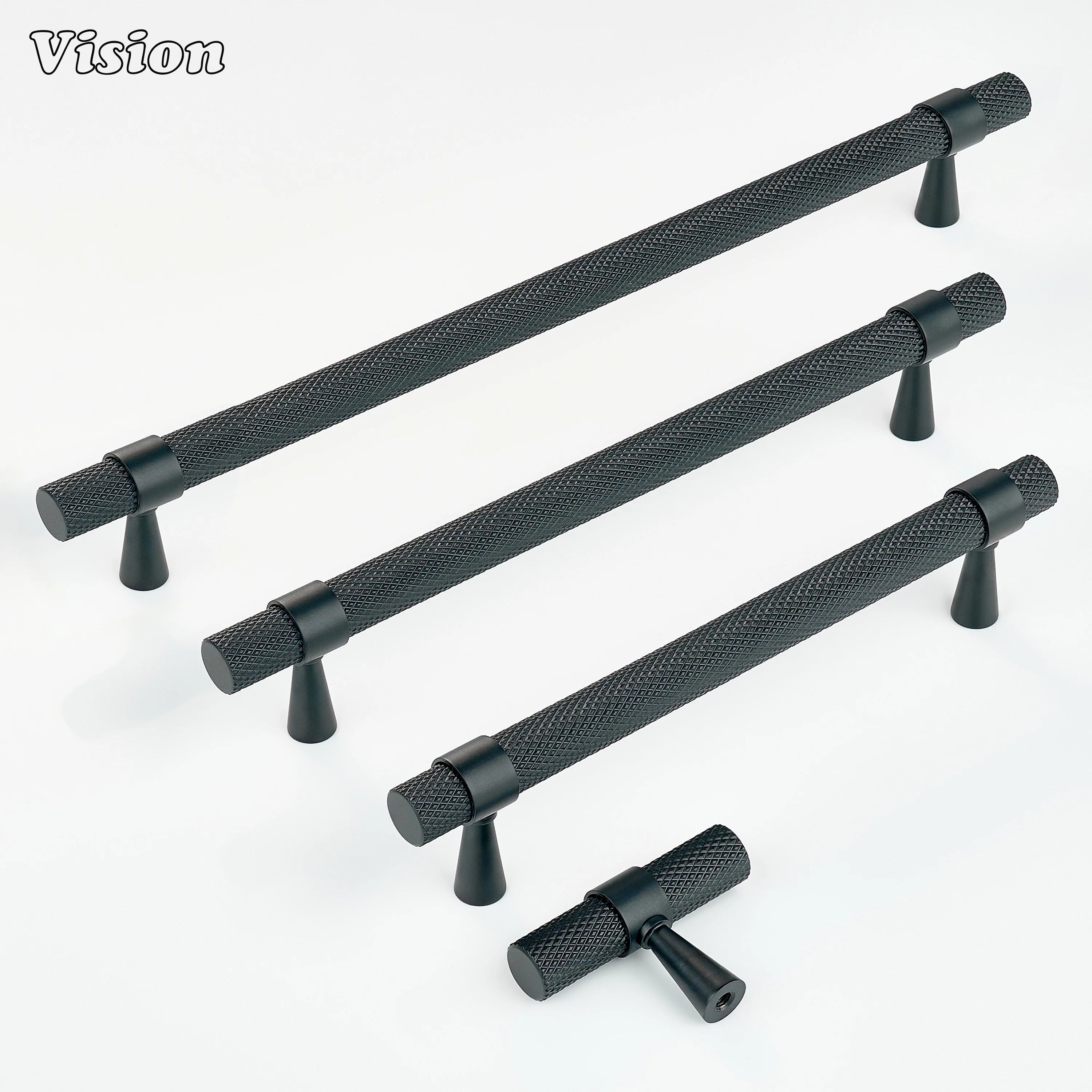 Knurled cabinet handle in Black finish for wardrobe doors