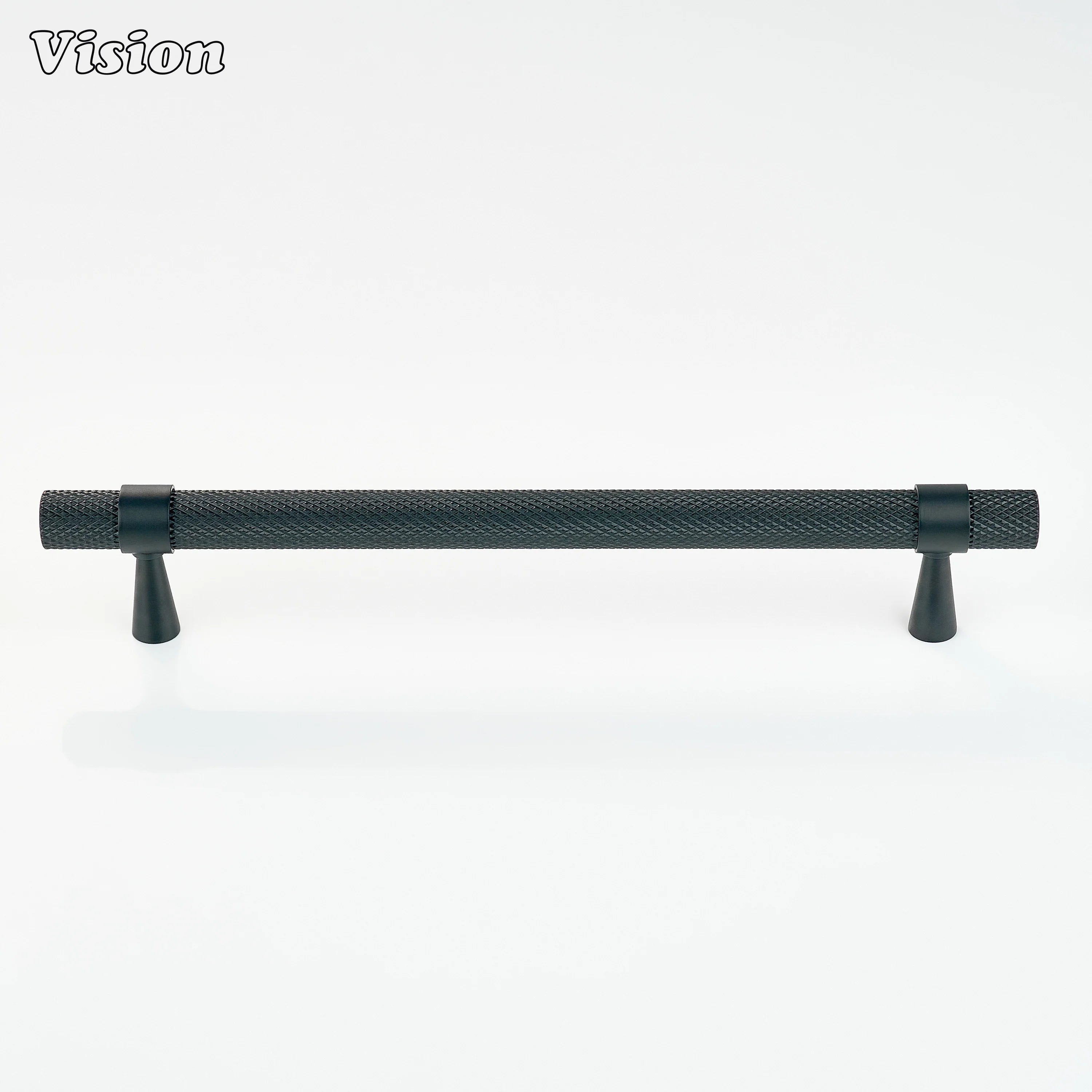 Black cabinet handle with knurled grip for cupboards