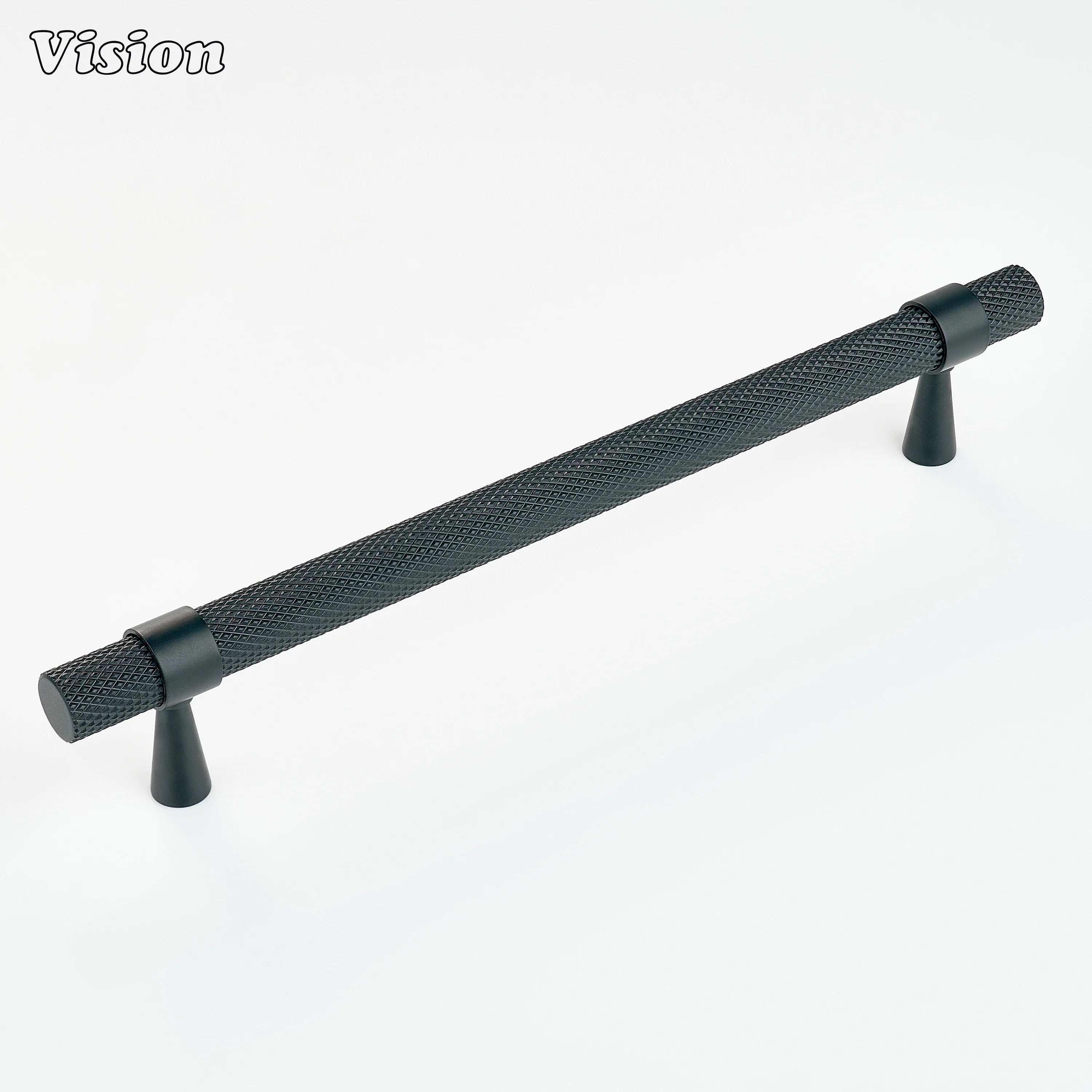 Knurled Black cabinet handle with cone legs for cabinets