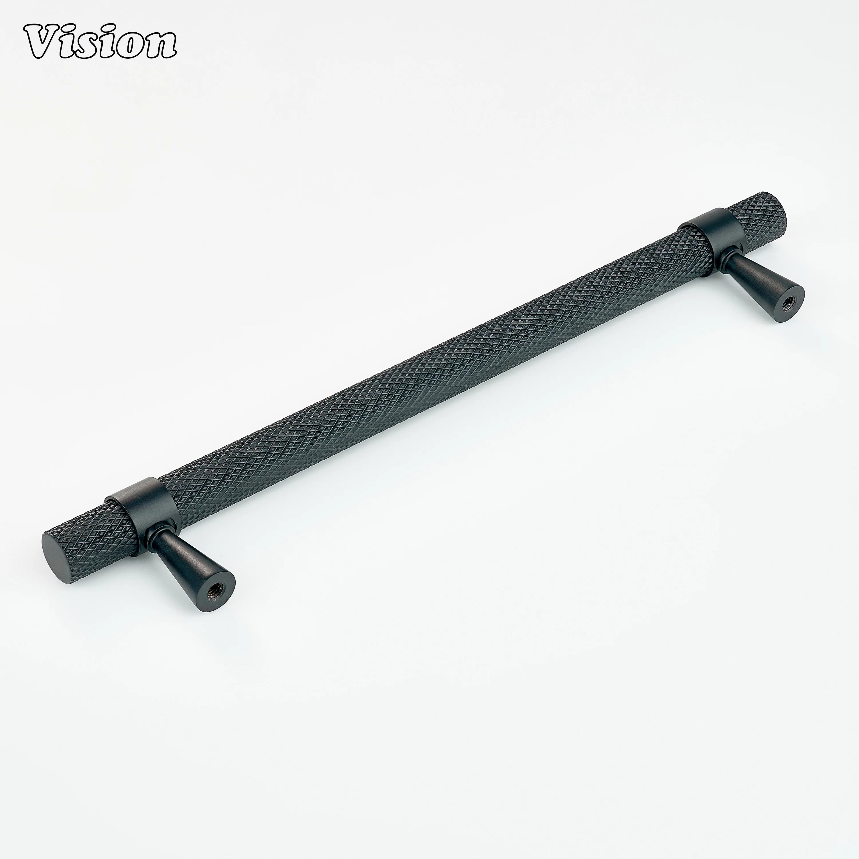 Black bar cabinet handle with textured surface for wardrobes