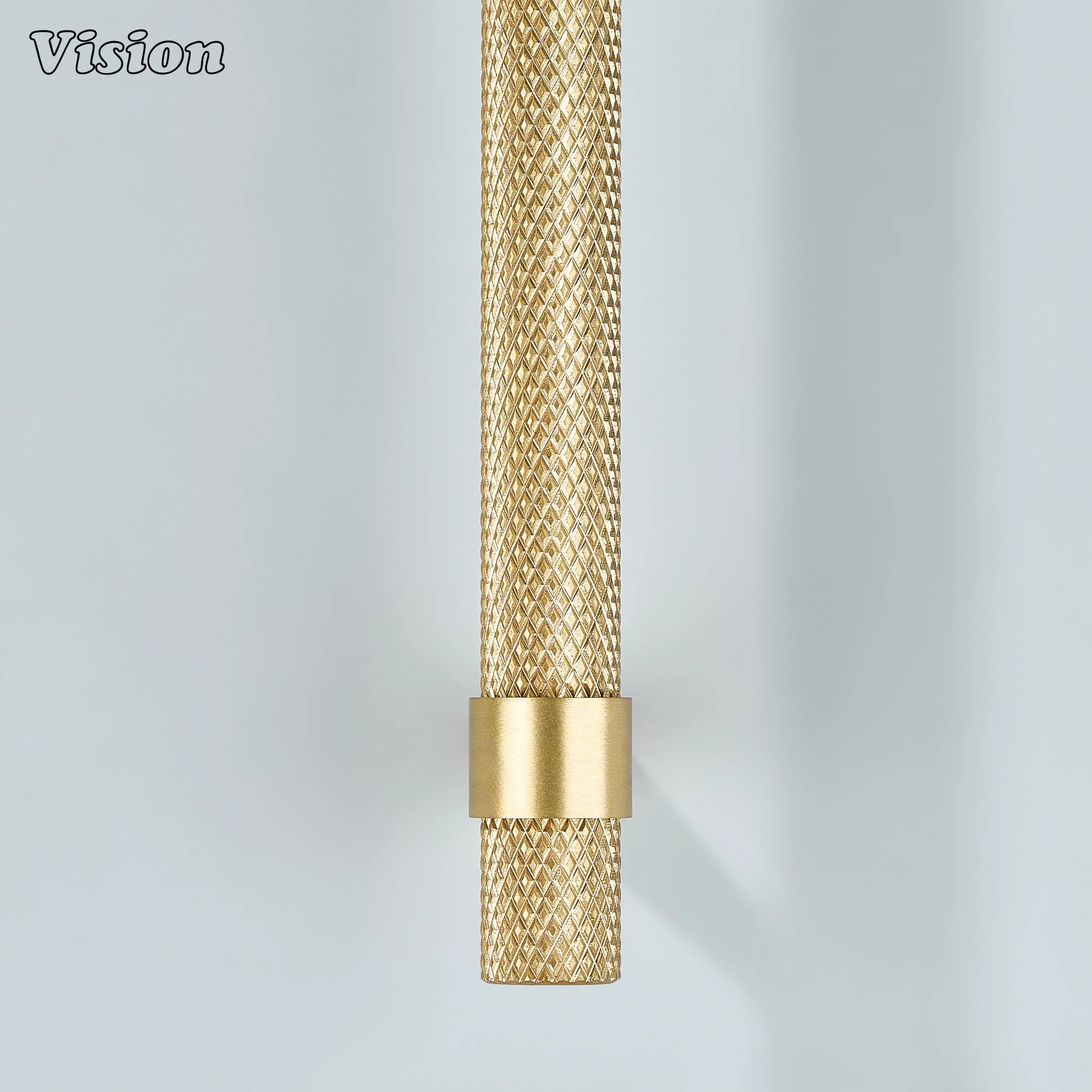 Modern gold knurled handle with cone legs used for modular kitchen units.