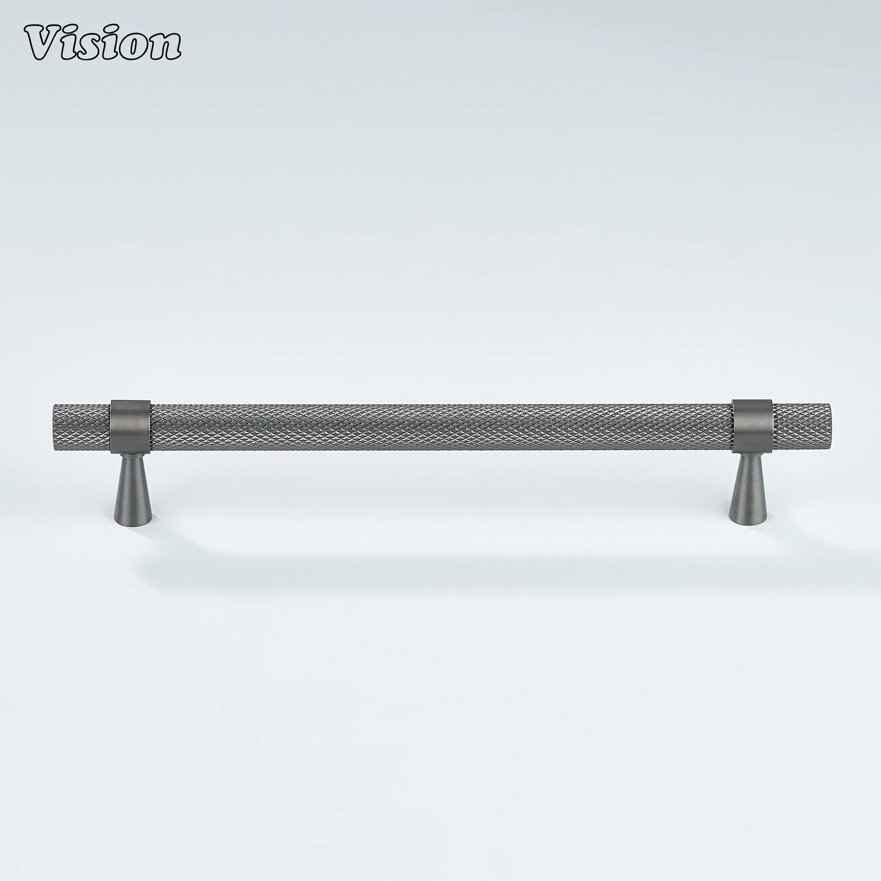 Solid brass gunmetal Canyon handle for bathroom cabinets.