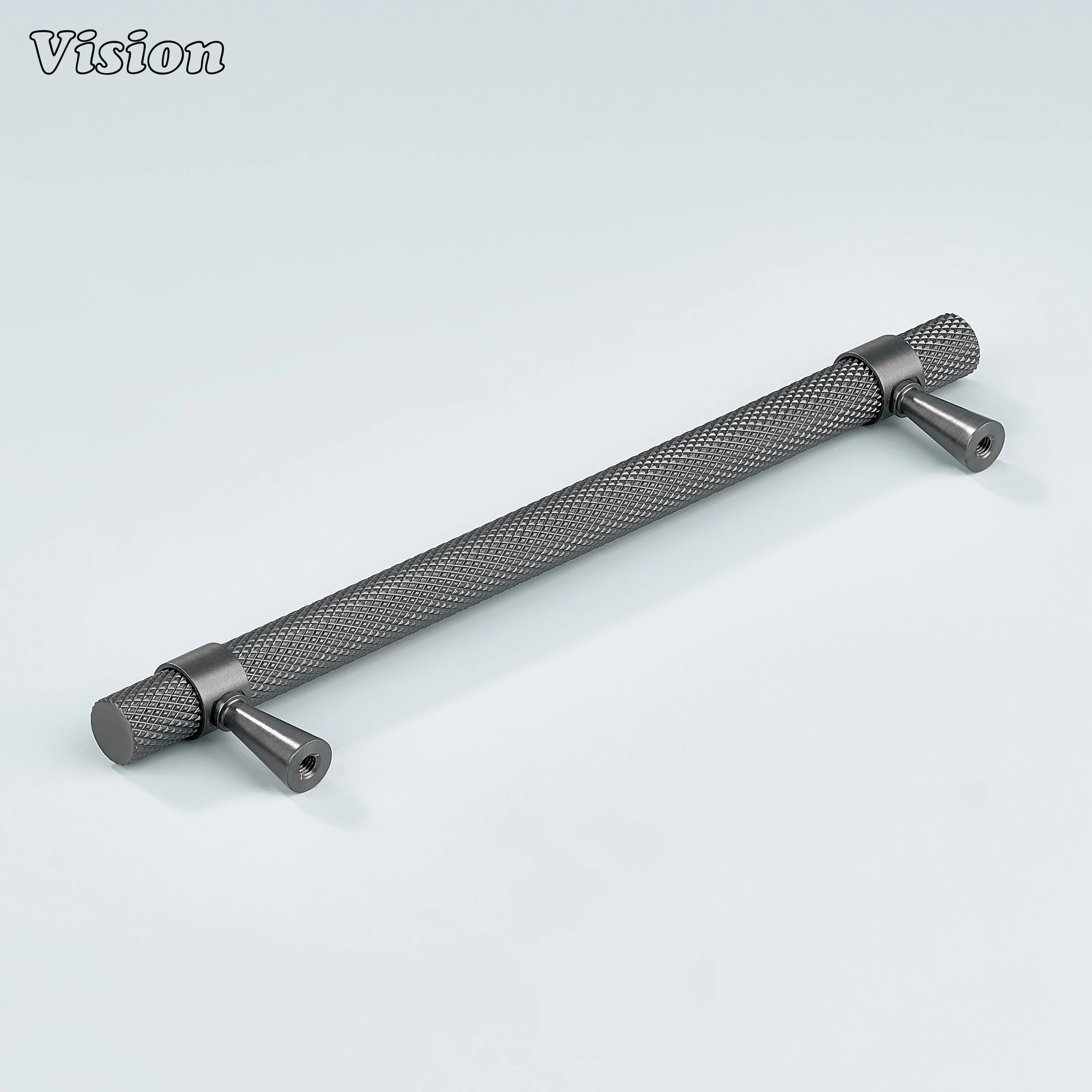 Polished gunmetal Canyon handle with brass texture for wardrobes.