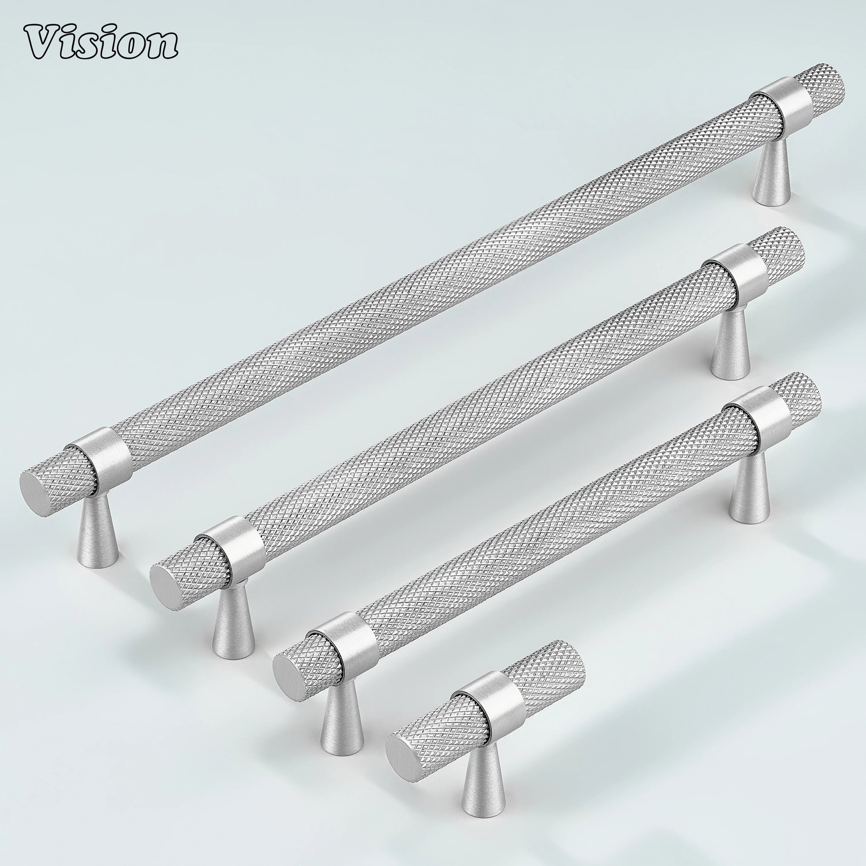 Silver Canyon knurled cabinet handle designed for wardrobes and drawers.