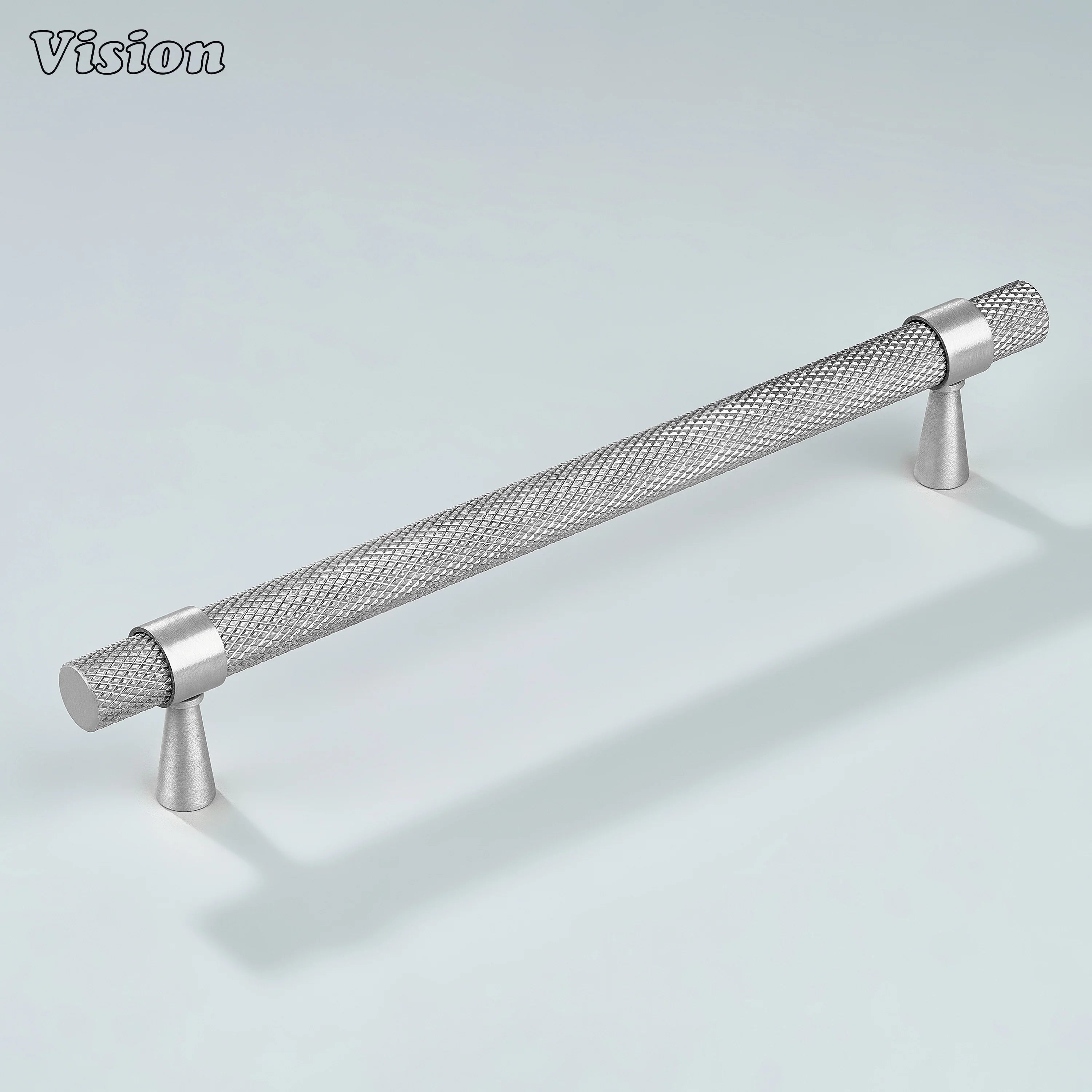 Elegant silver Canyon brass handle with textured grip for wardrobes.