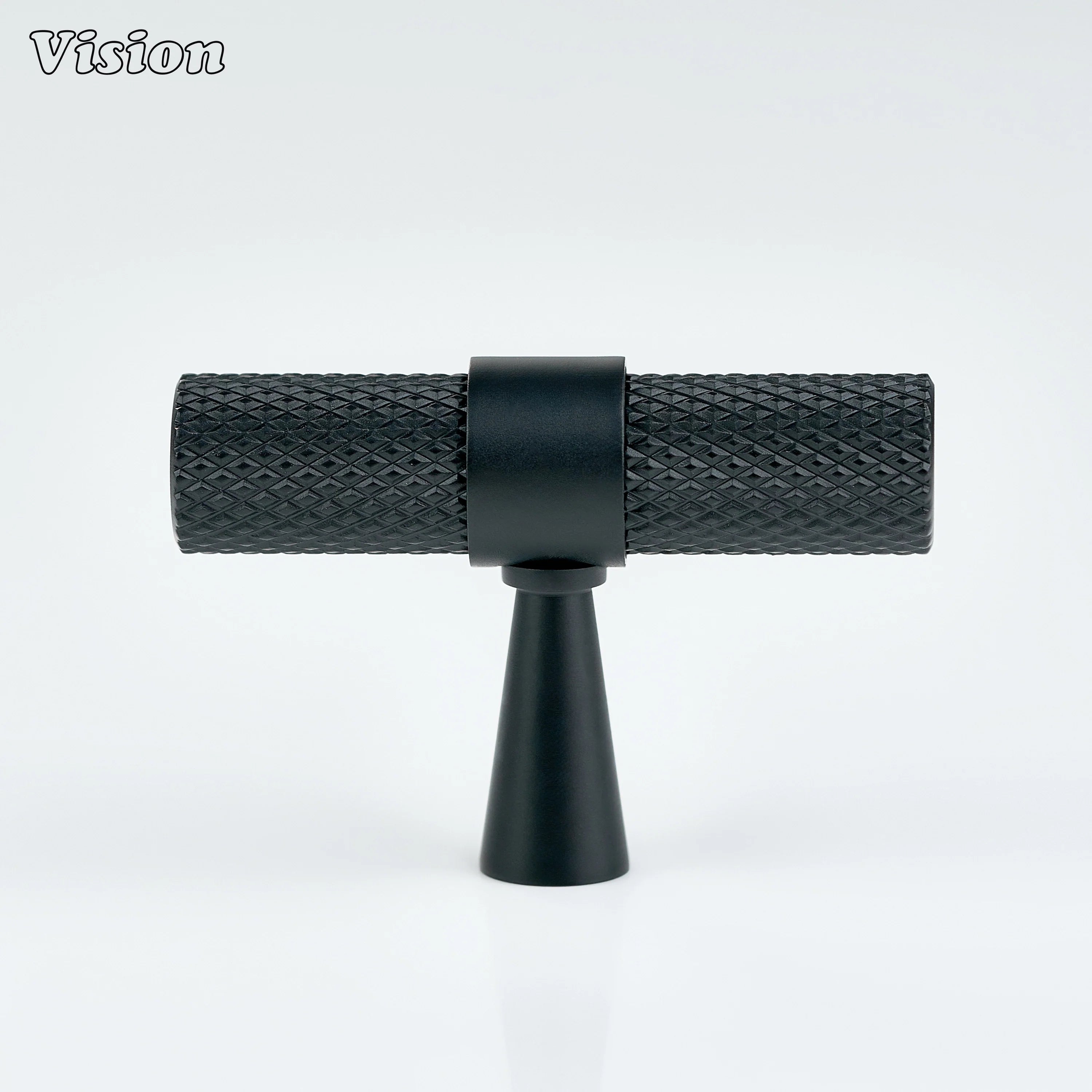 Knurled brass cabinet T-knob in Black finish for modern drawers