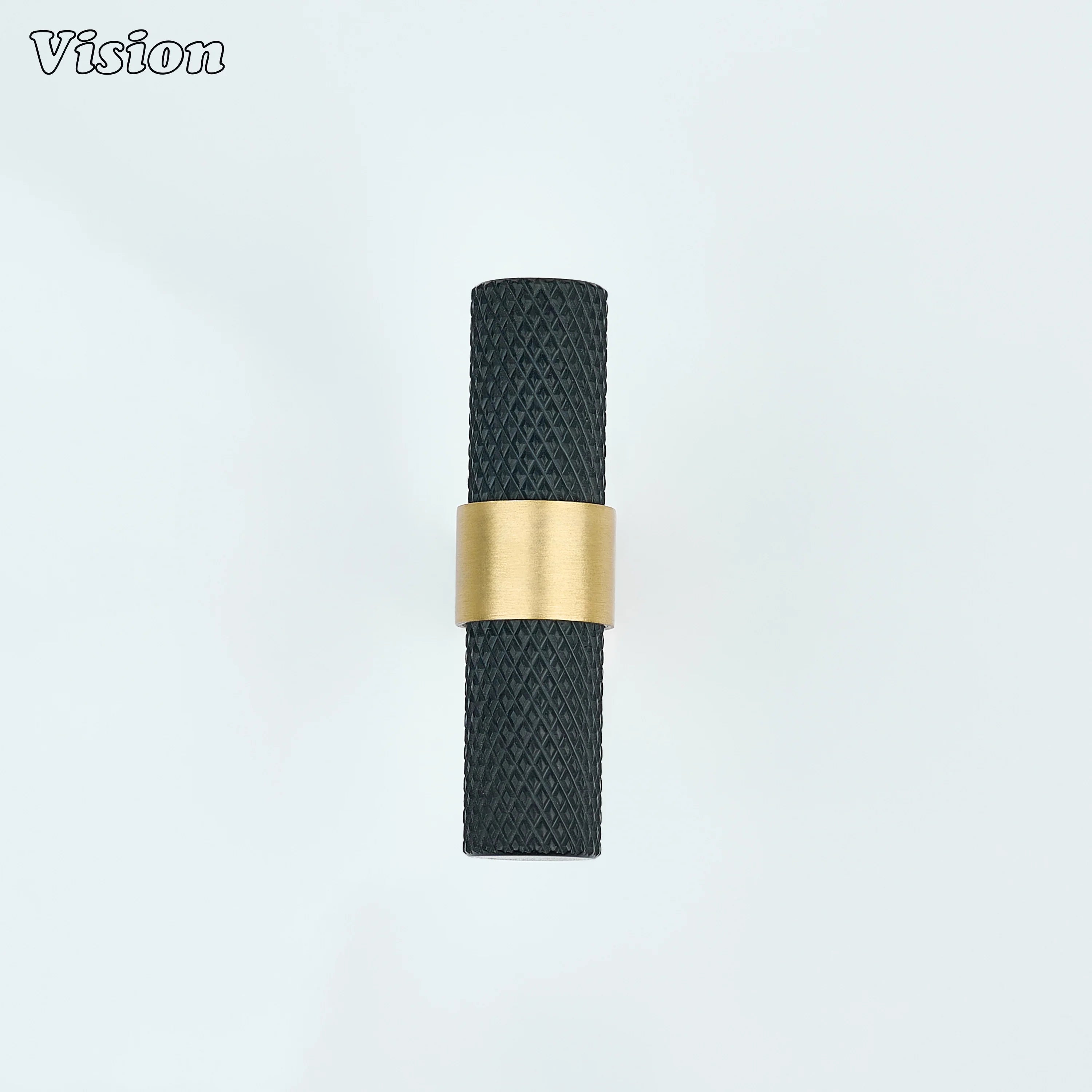 Black knurled T-knob paired with gold cone legs for wardrobe furniture