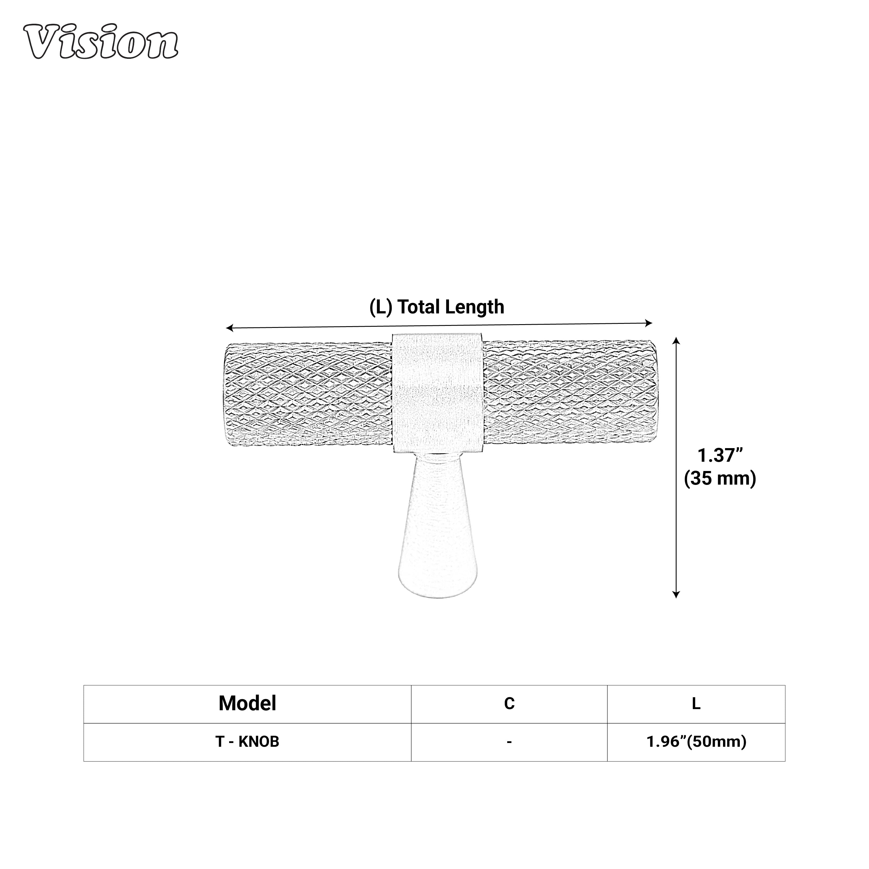 Stylish gold knurled T-knob designed for cupboards and closets.