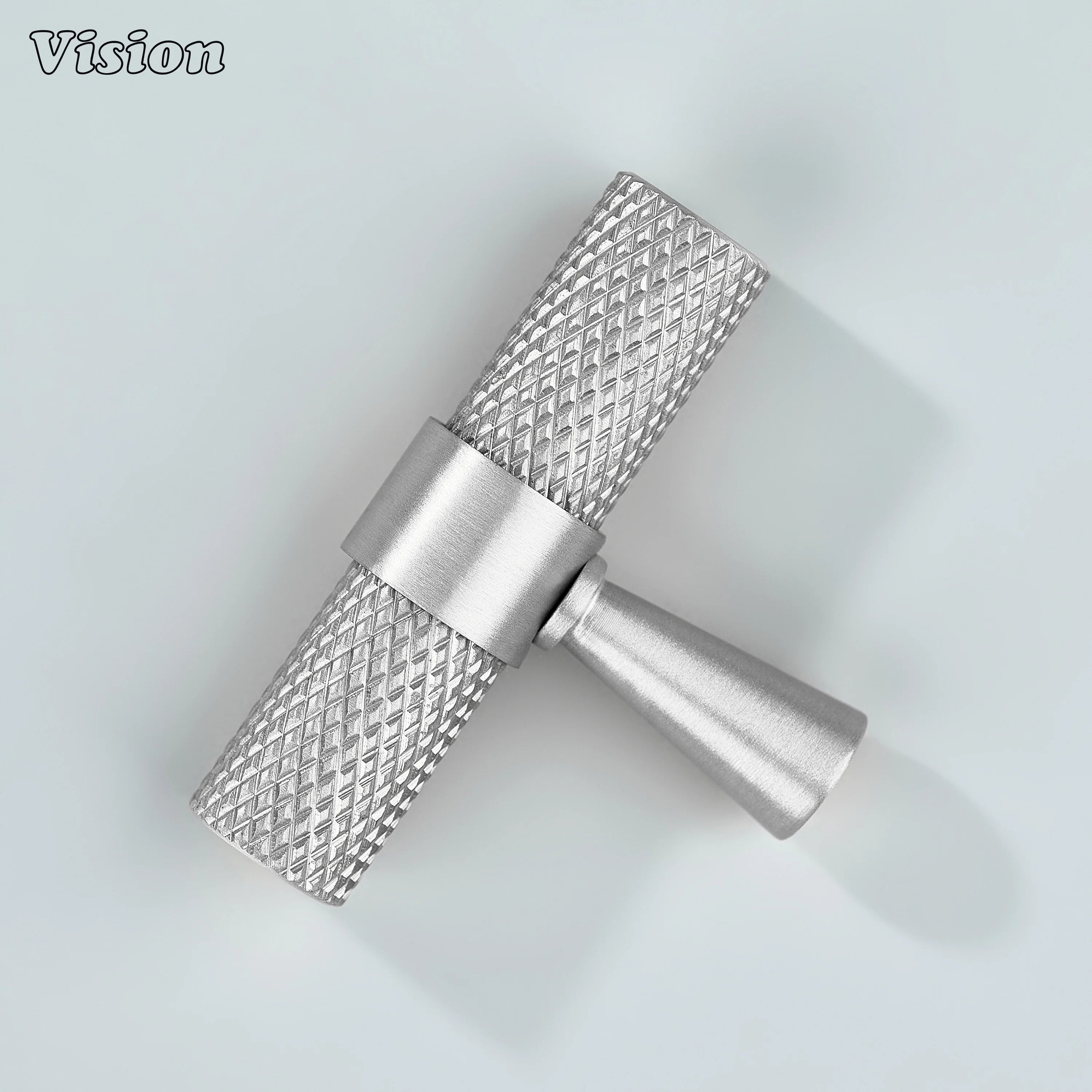 Solid brass silver Canyon T-knob for bathroom cabinets.