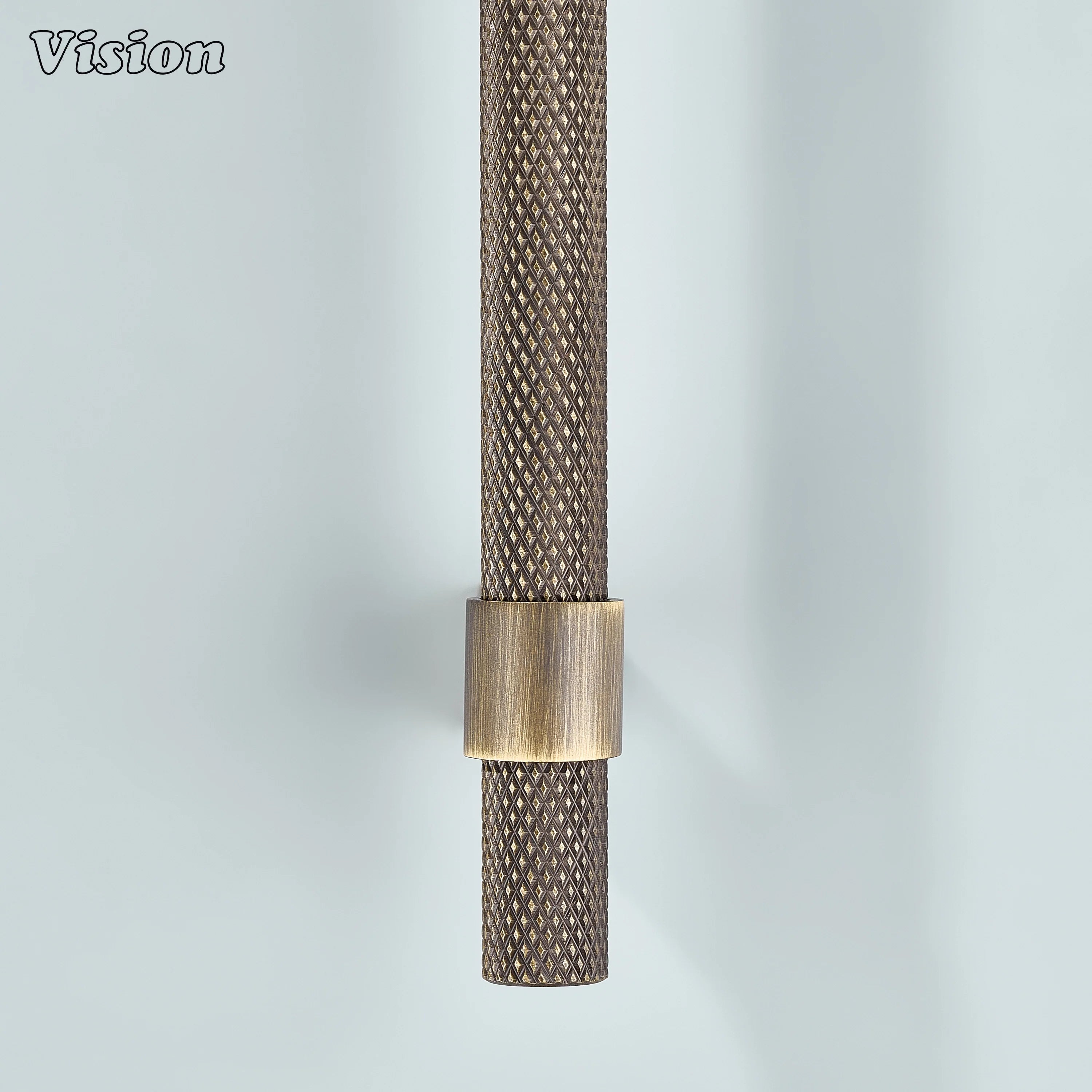 Textured antique bronze handle with square ringed supports for home furniture.