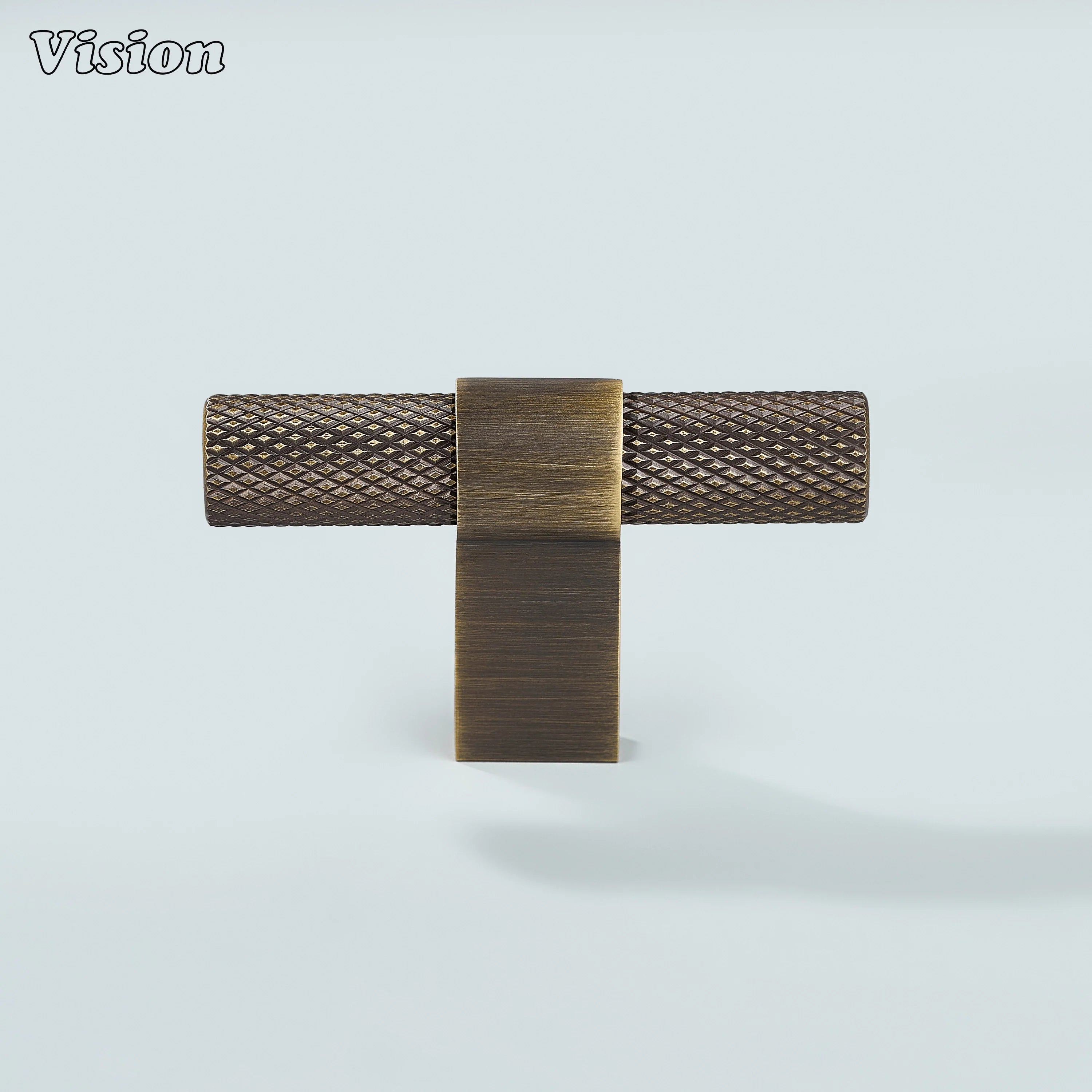 Antique bronze knurled T-knob suitable for kitchen and dresser drawers.