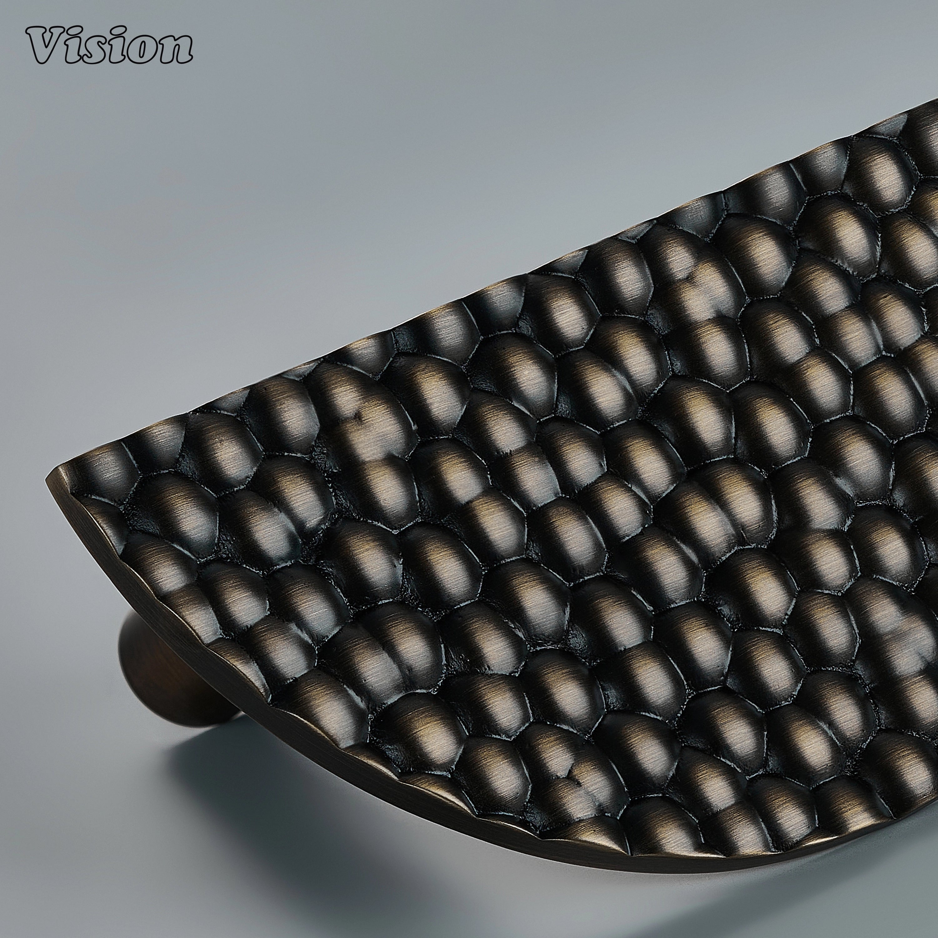 Premium Antique Bronze half round handcrafted door handle featuring an organic textured profile for designer furniture.