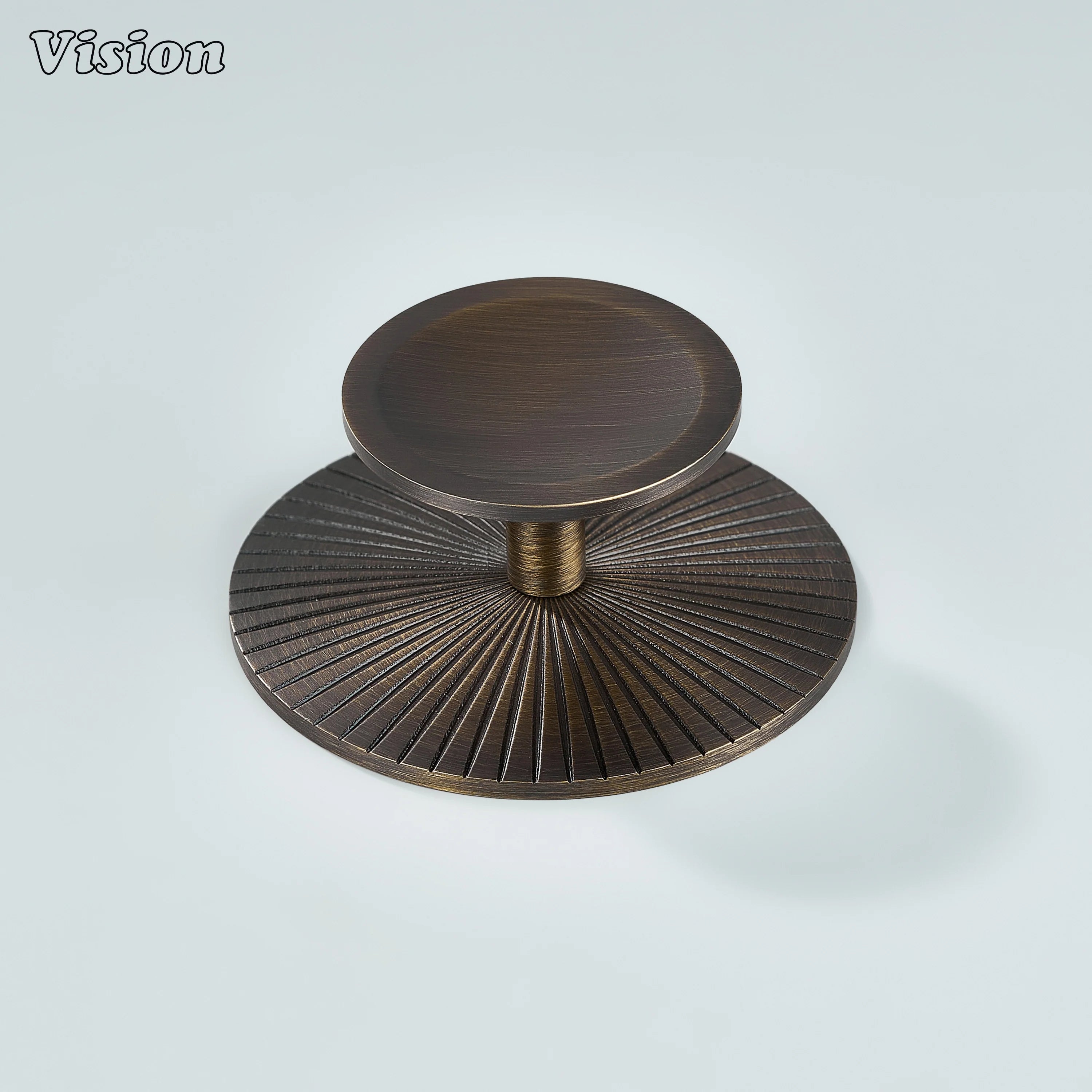 Comet Solid Brass Knob with Star Knurled Circular Plate in Antique Bronze for kitchen cabinets