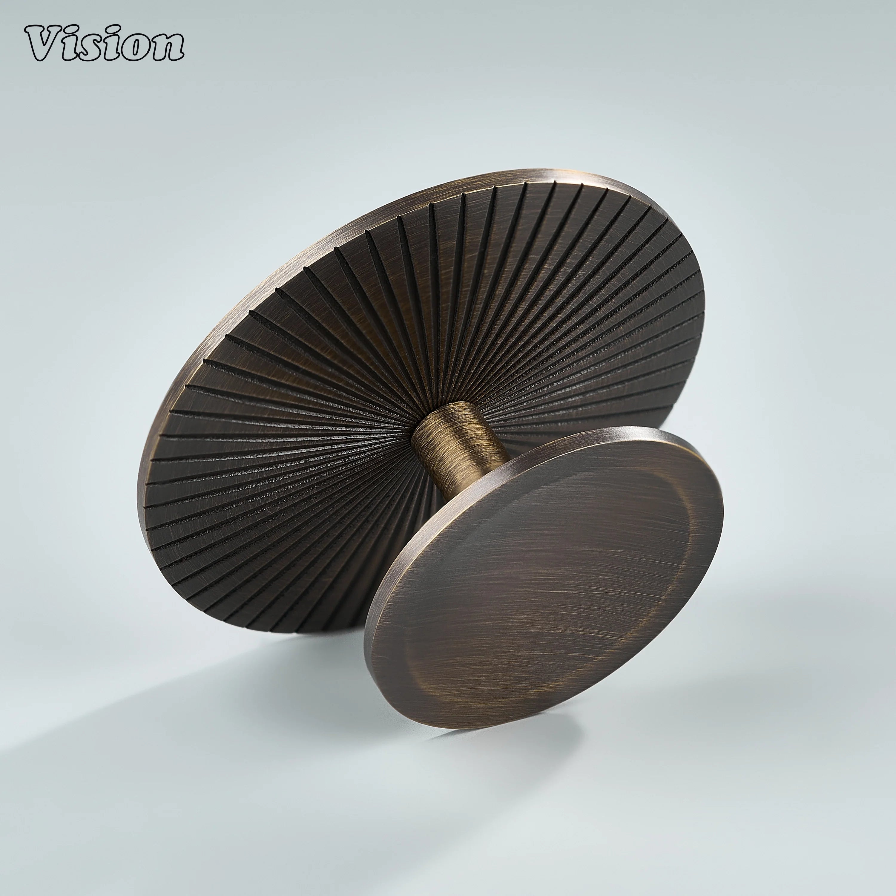 Comet Solid Brass Knob with Star Knurled Circular Plate in Antique Bronze for cabinets