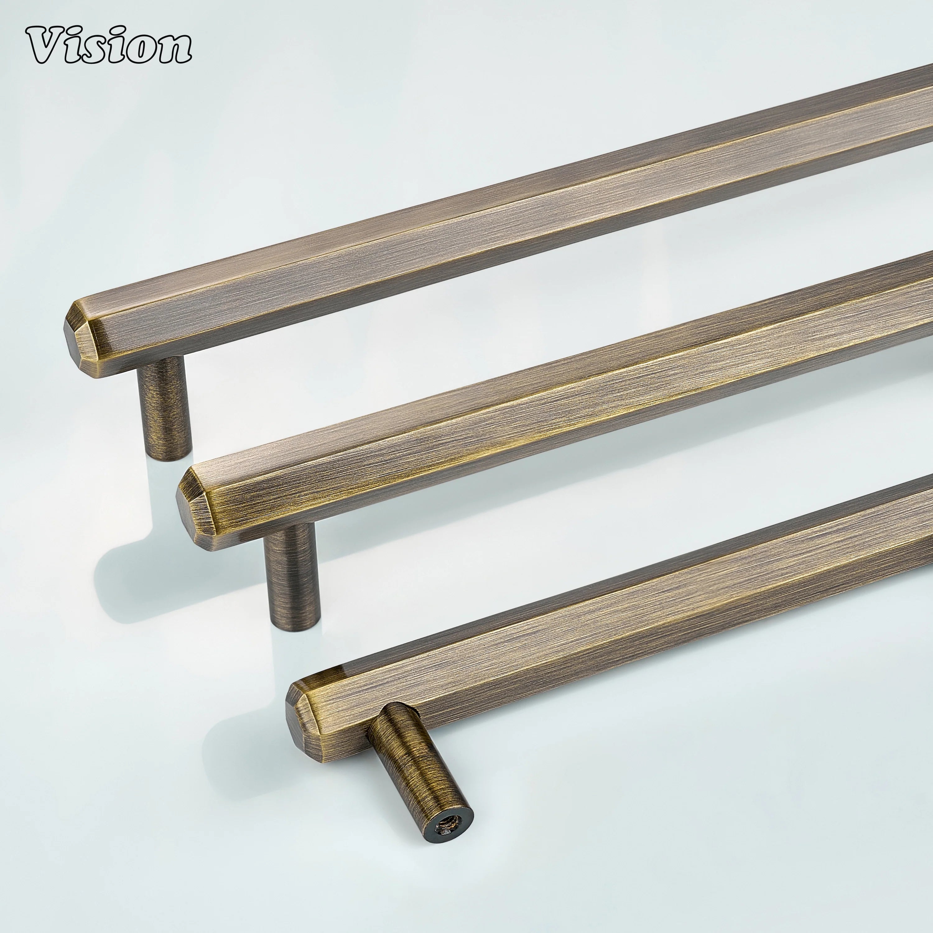 Antique Bronze cabinet handle with smooth hexagonal bar and round legs for drawer furniture