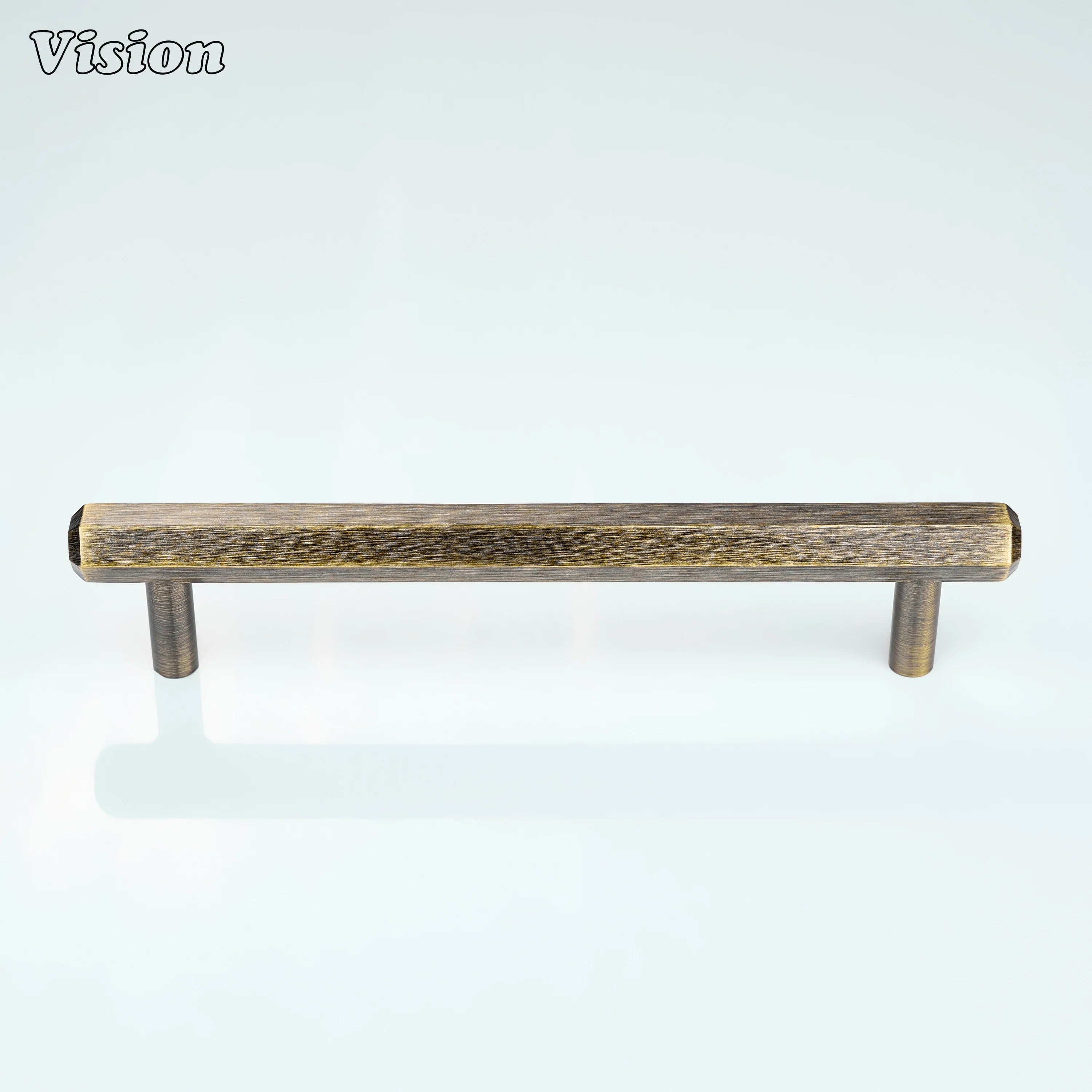 Plain Antique Bronze cabinet handle with hexagonal bar shape and round legs for kitchen drawers