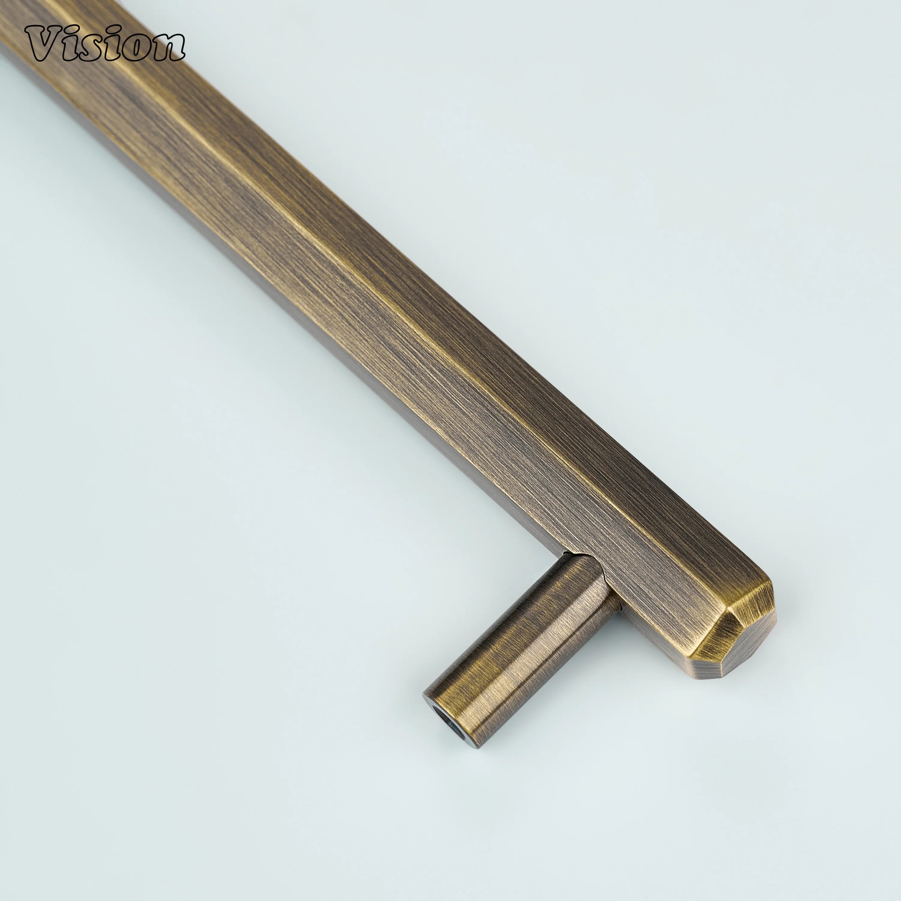 Antique Bronze cabinet handle showcasing hexagon bar profile and round legs for furniture
