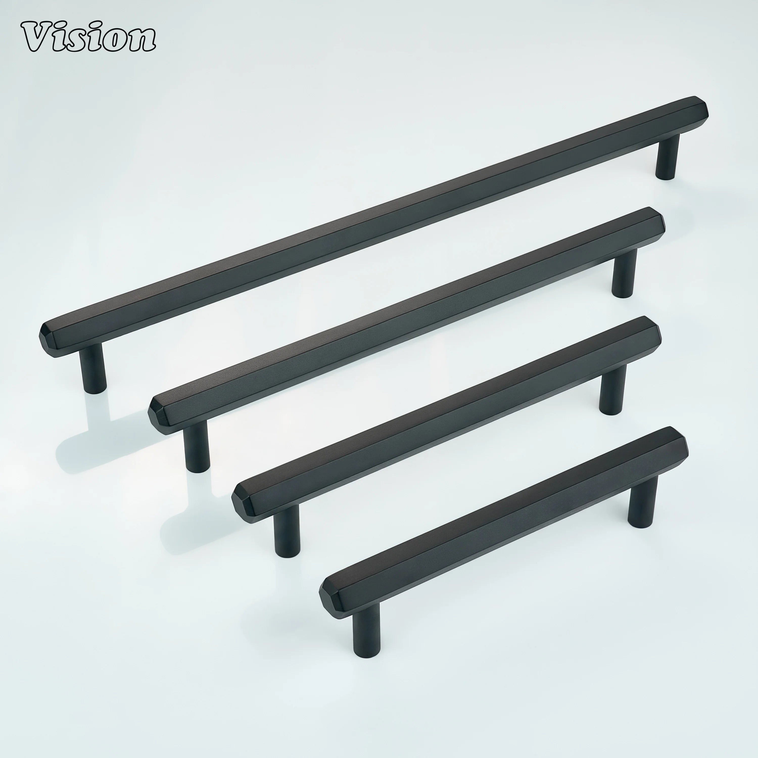 Plain profile Black cabinet handle featuring hexagon bar and cylinder legs for wardrobes