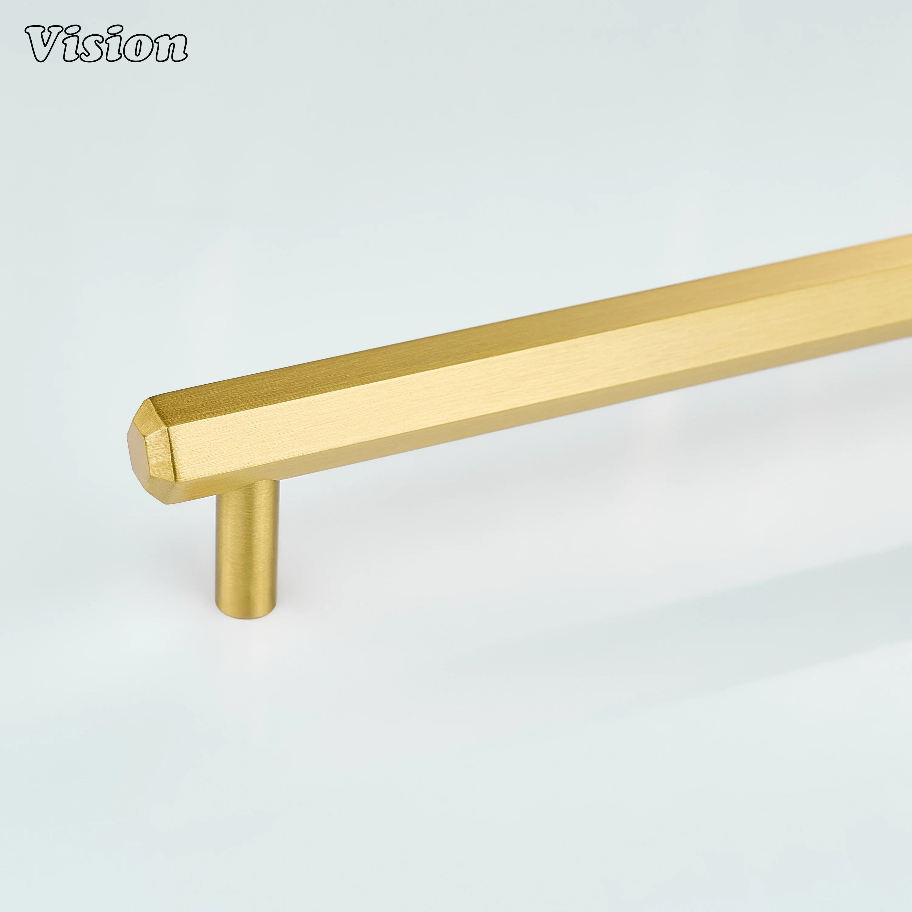 Gold cabinet handle with plain hexagonal bar design and round legs for modern kitchen cabinets