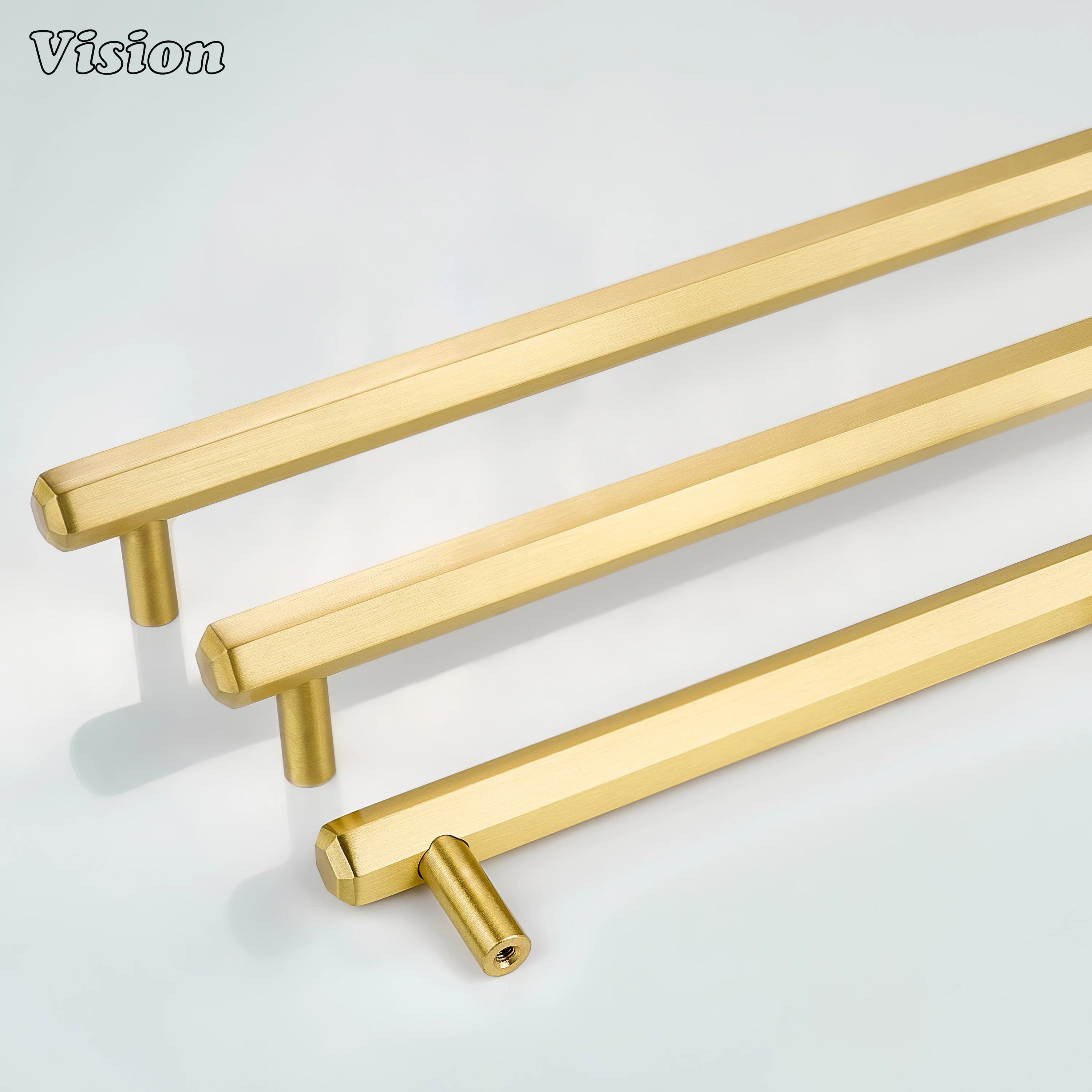 Gold cabinet handle with smooth hexagon bar and round leg support for drawer furniture