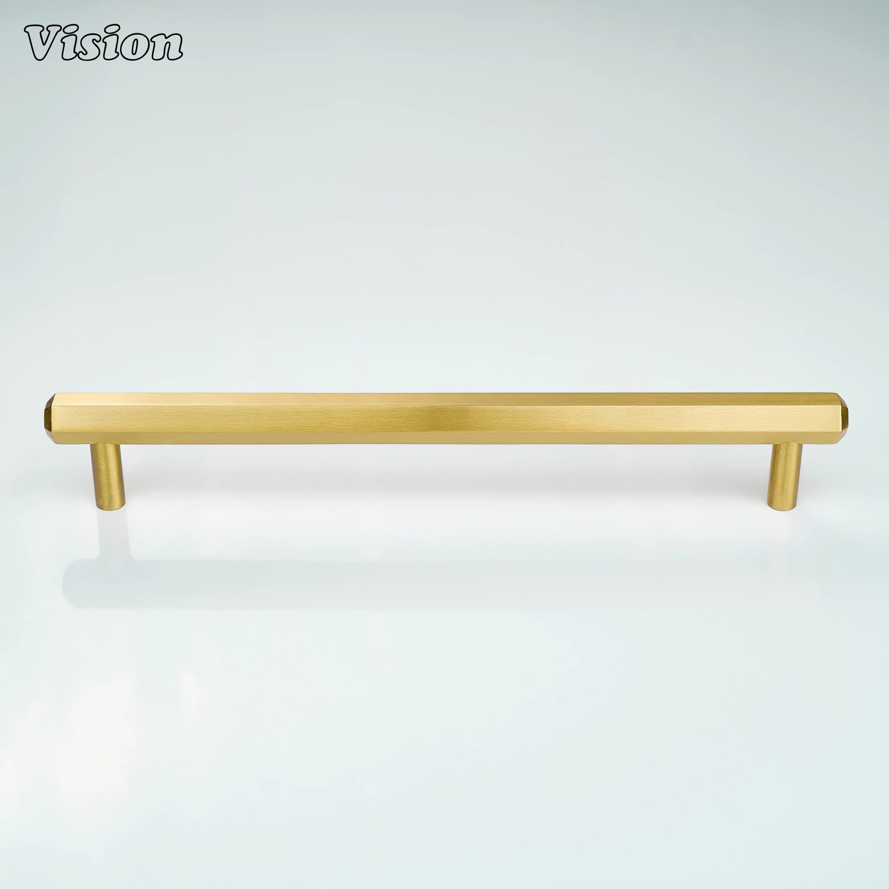 Hexagonal bar gold cabinet handle with plain finish and round legs for contemporary cabinets