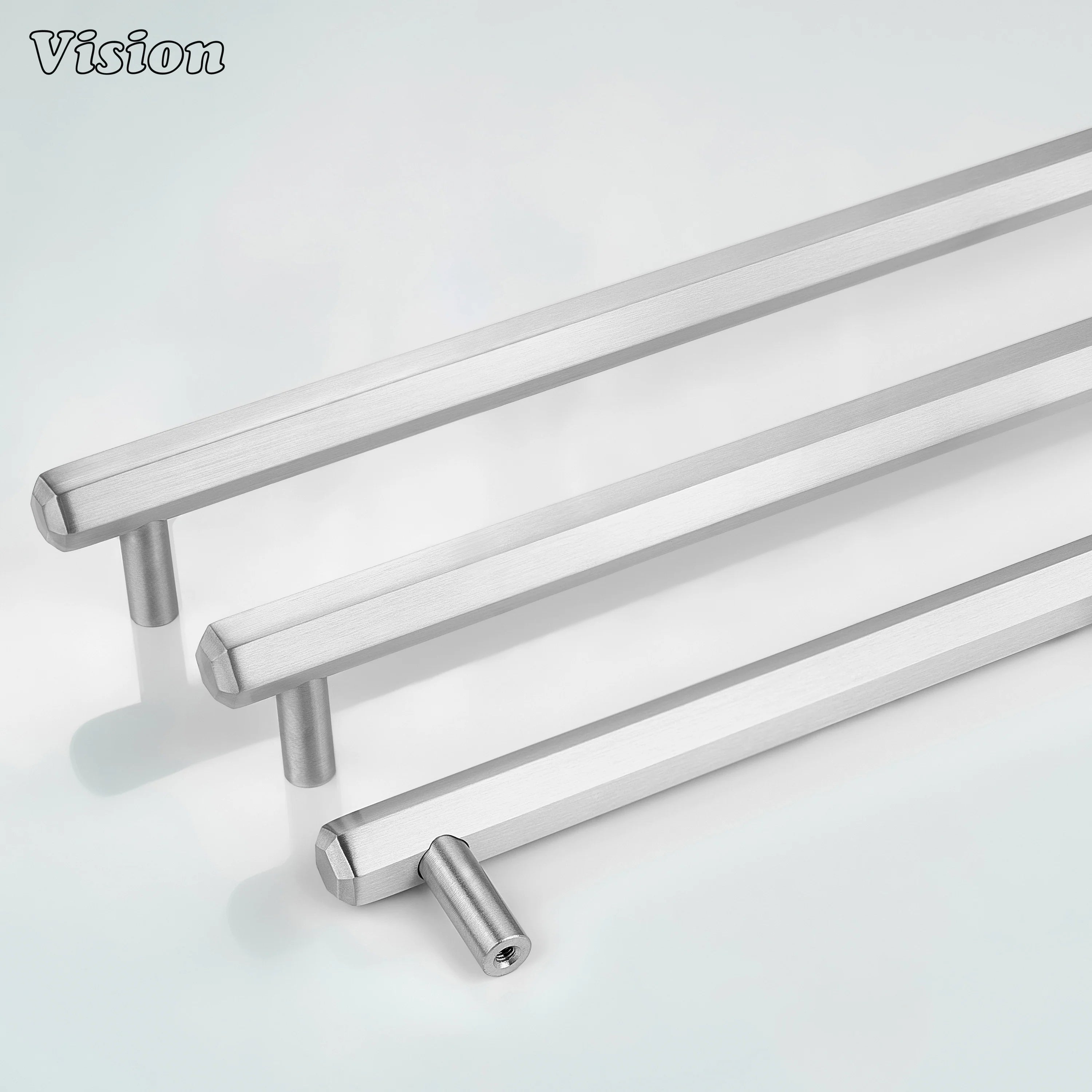 Silver cabinet handle with smooth hexagonal bar and round legs for drawer furniture