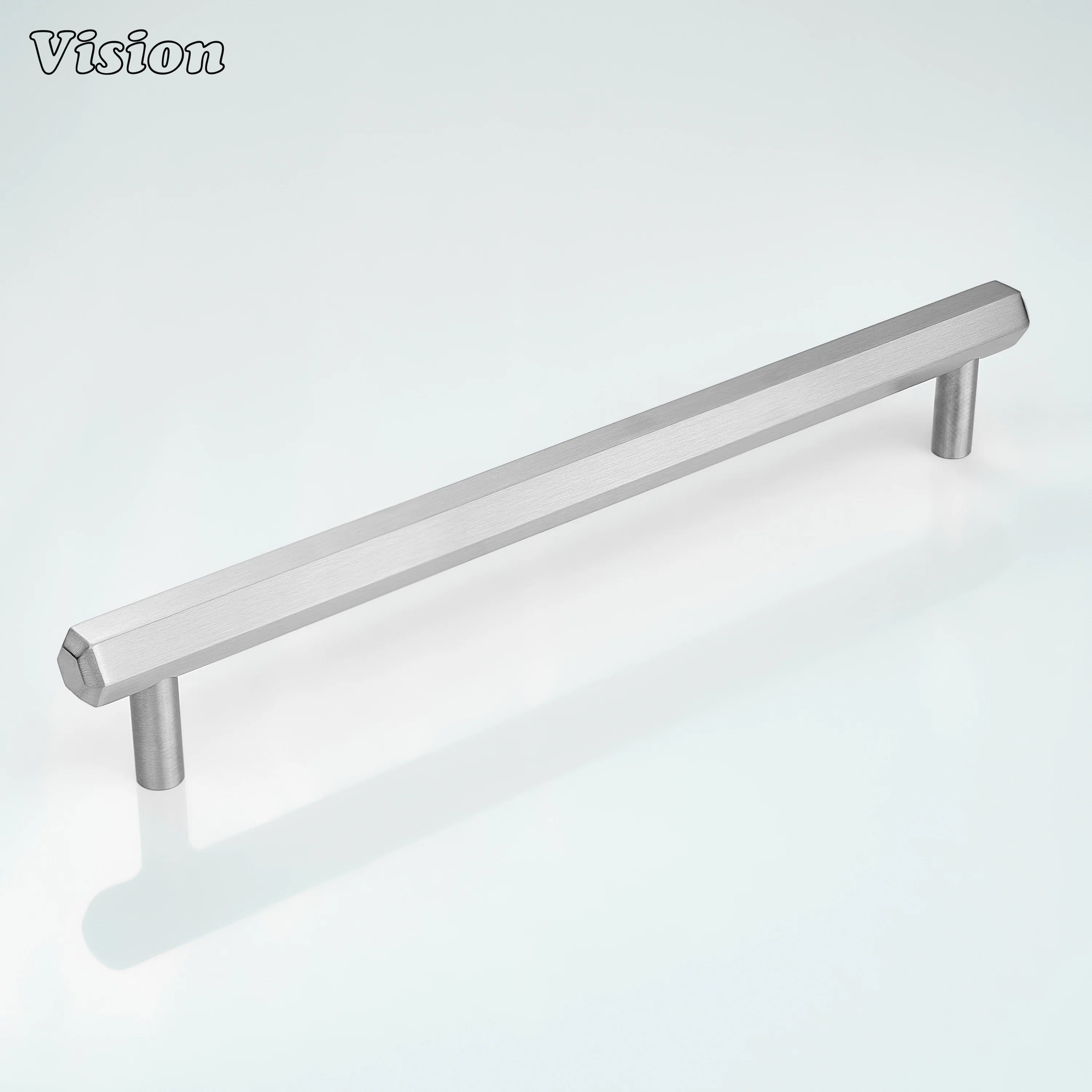 Silver cabinet handle designed with clean hexagon bar and cylinder legs for wardrobes