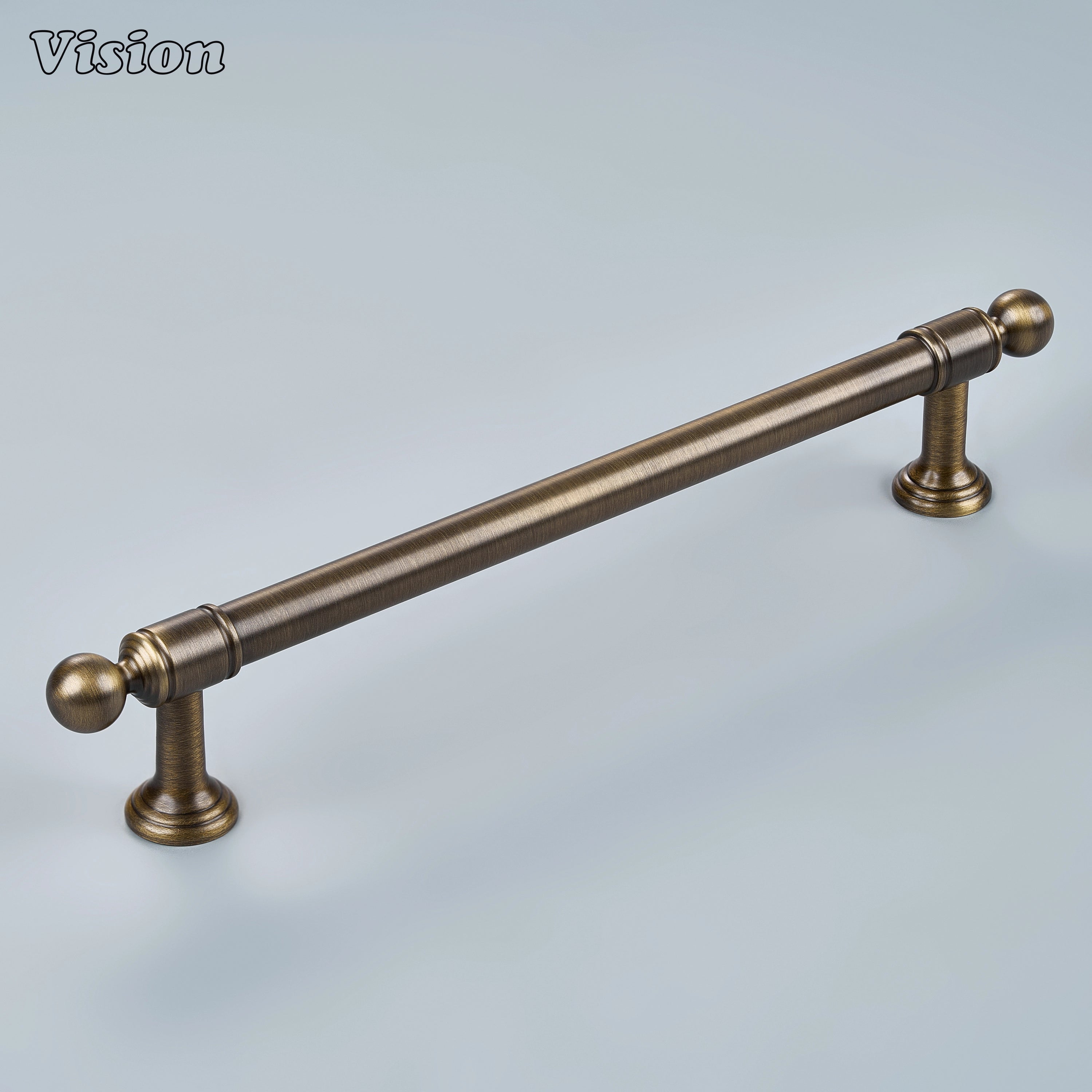 Sleek antique bronze solid brass cabinet hardware with tiered steps on custom cabinetry