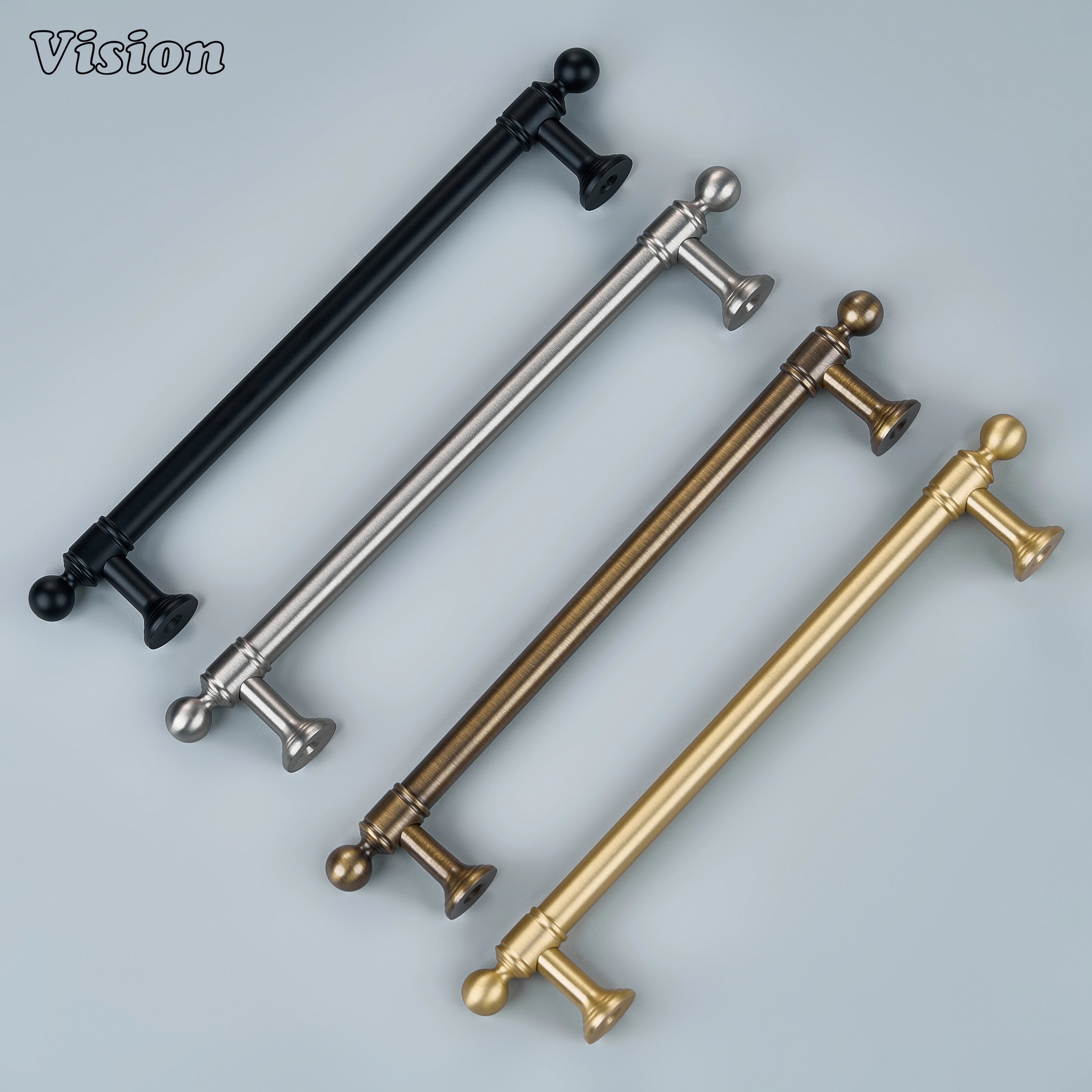 Heavy black brass drawer pull with classic stepped design for bespoke wardrobes