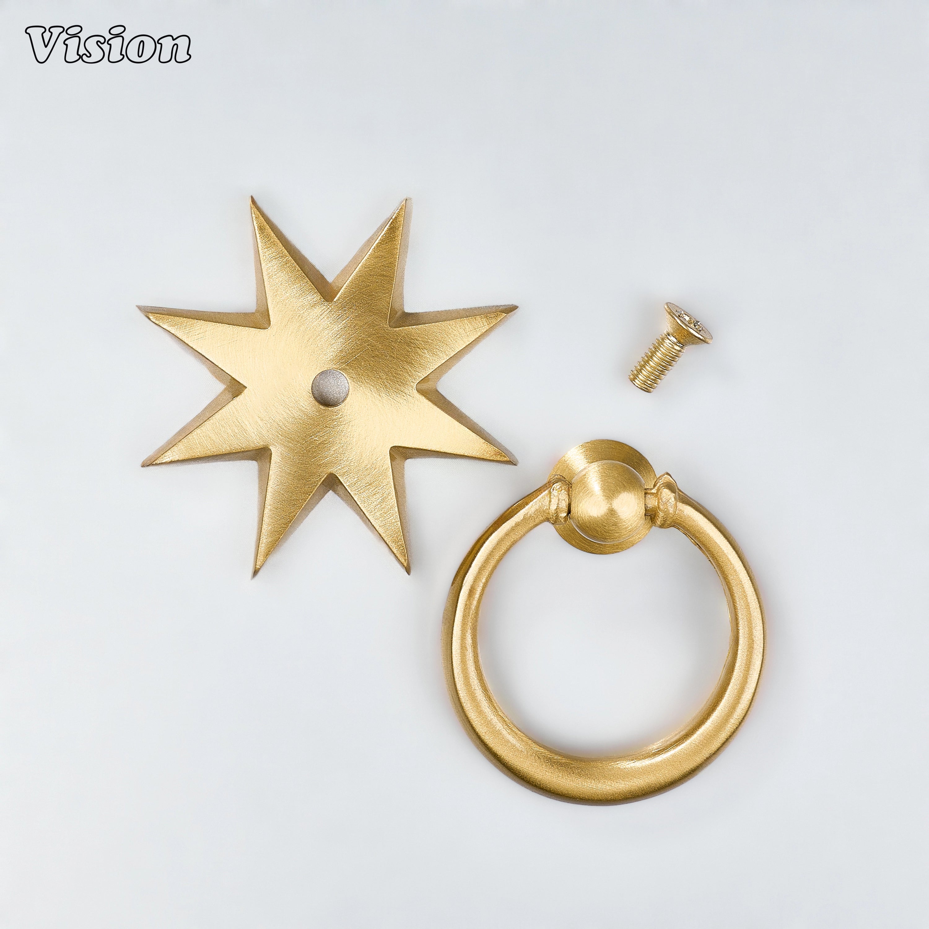 Gold plain premium brass drop pull with circular ring design for entry cabinets and drawers