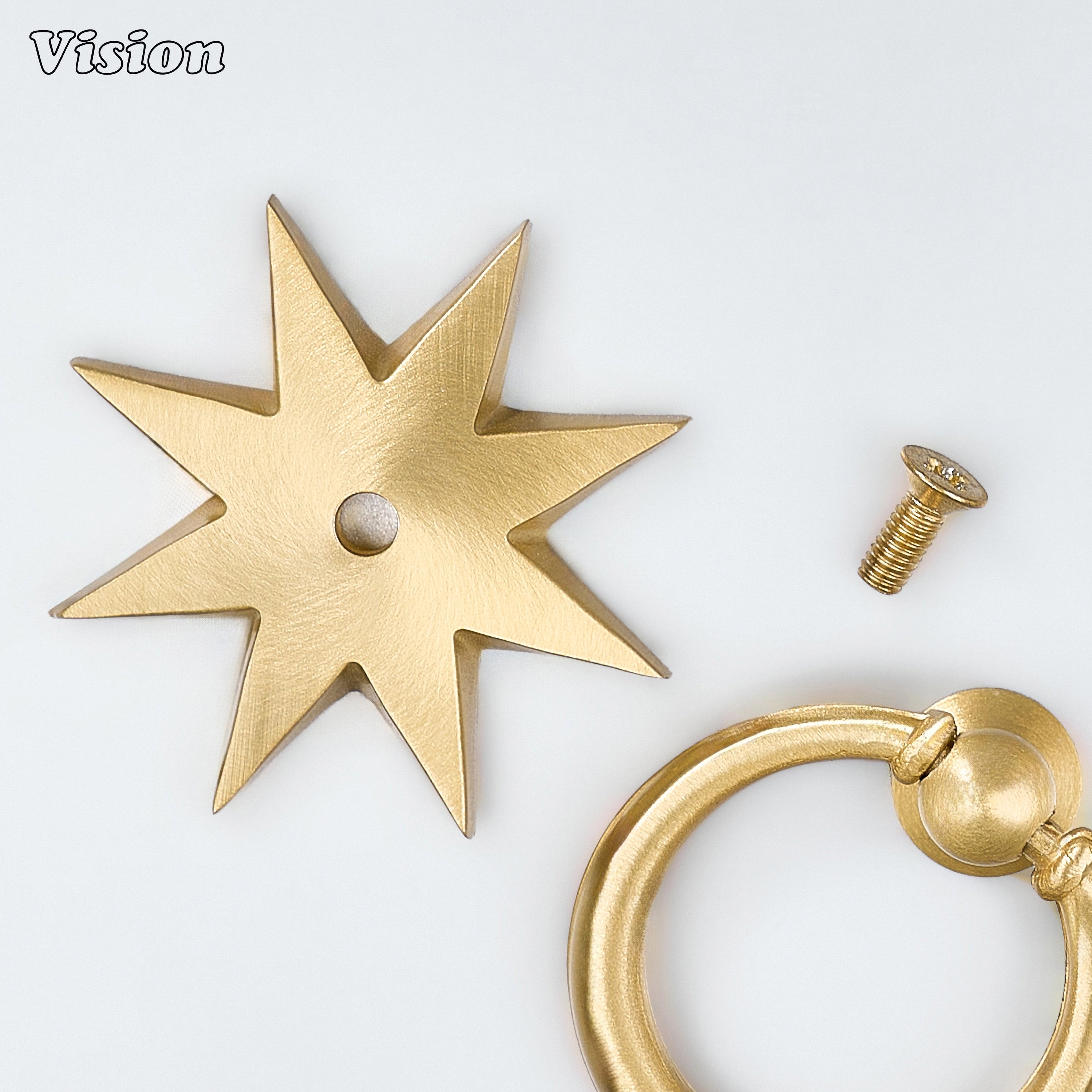 Gold plain star medallion cabinet pull with bold celestial profile for bedside tables and drawers