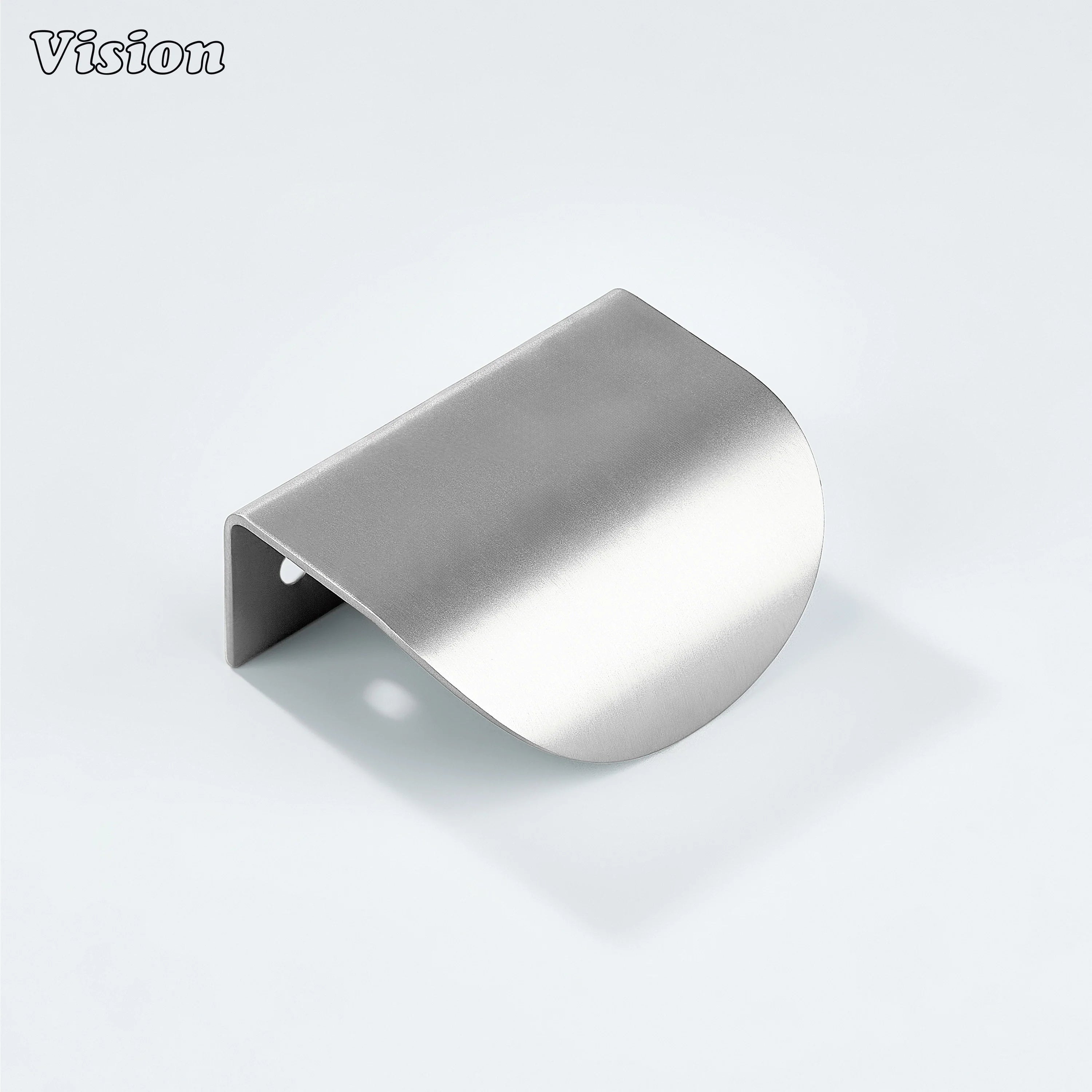 Plain curve cabinet pull in silver finish with smooth round edges, solid brass build for modern cabinets.