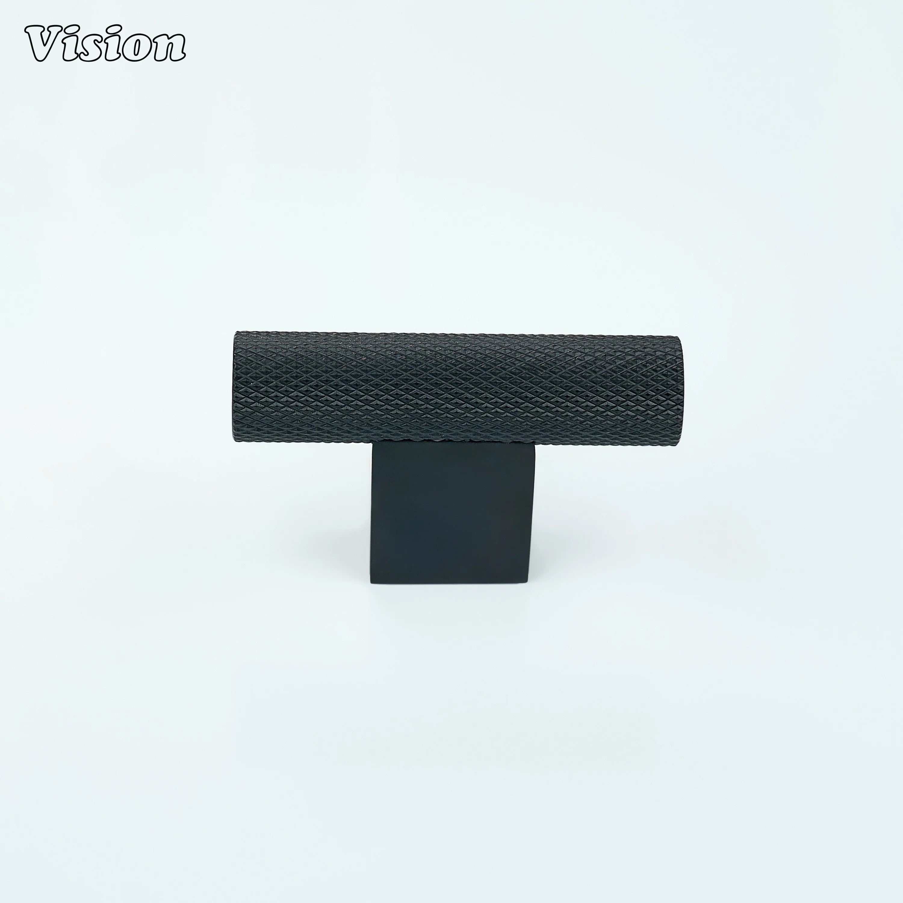 Brass t-knob with knurled grip in Black for wardrobe doors