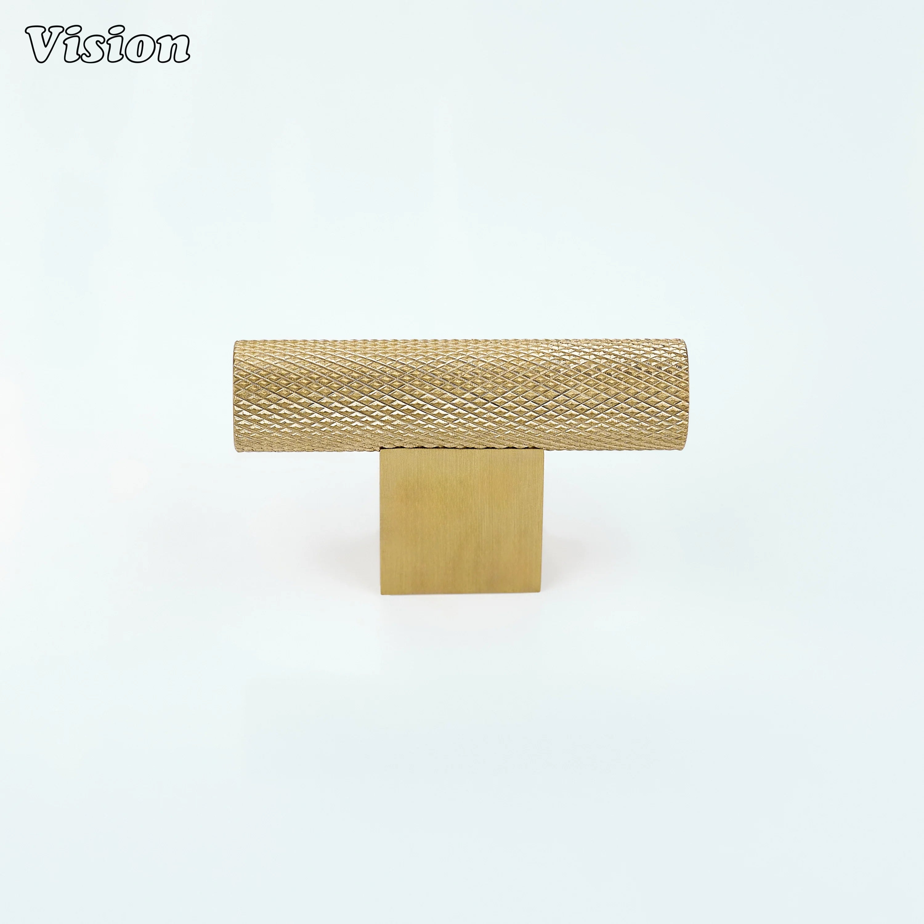 Brass t-knob with knurled profile in Gold finish for wardrobe doors