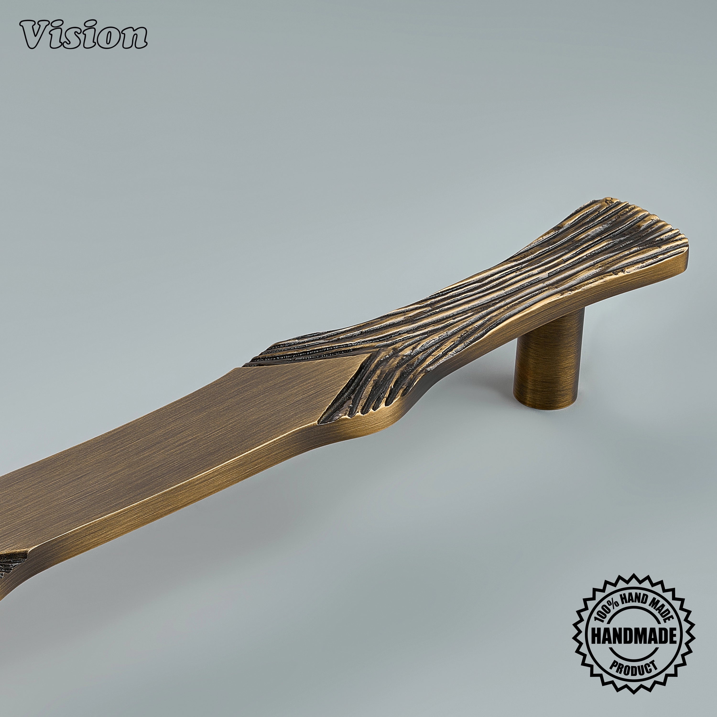 Antique Bronze solid brass cabinet pull with artistic carved profile for custom pantry doors and furniture.