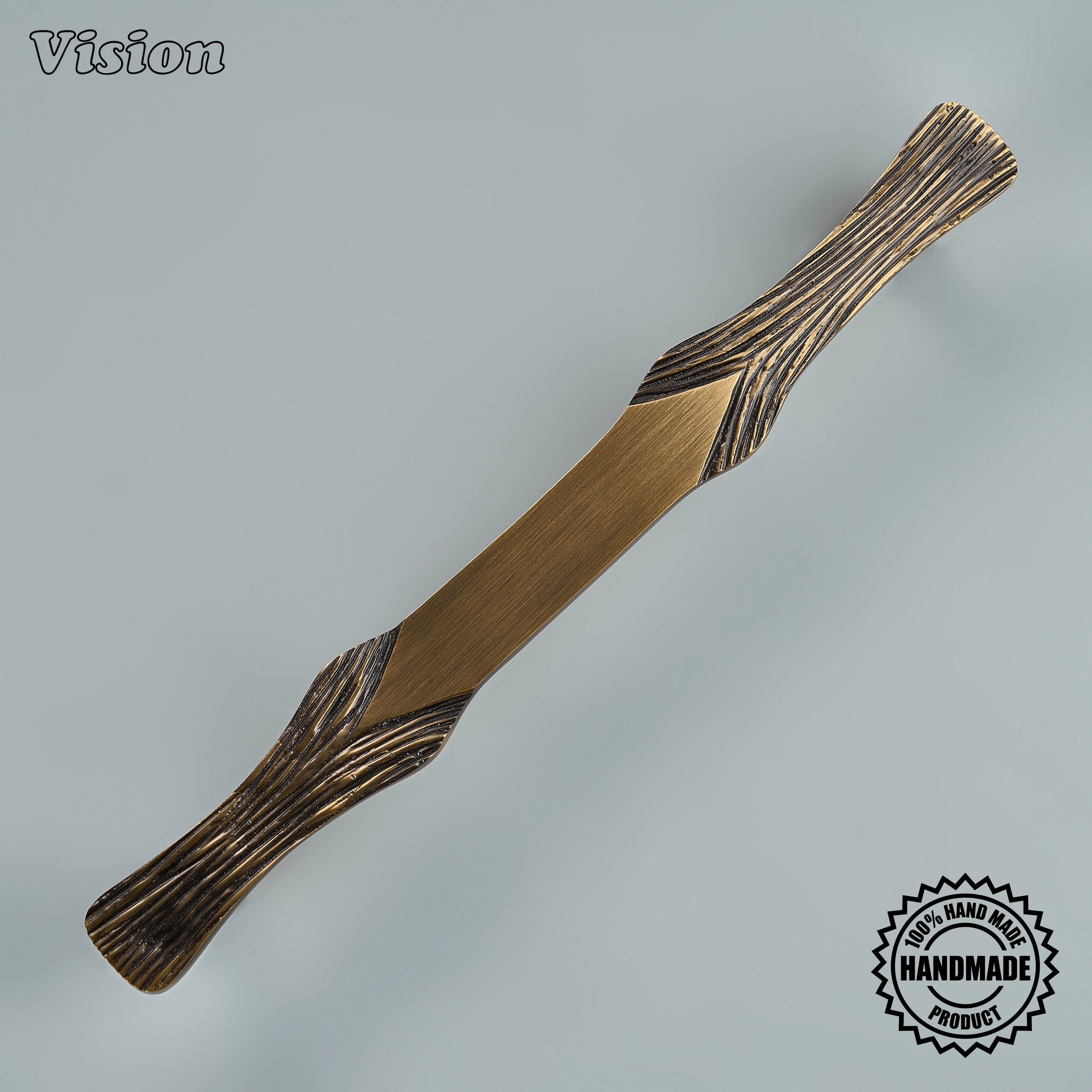 Antique Bronze appliance handle with natural woodgrain-inspired carving and premium brass construction for wardrobes.