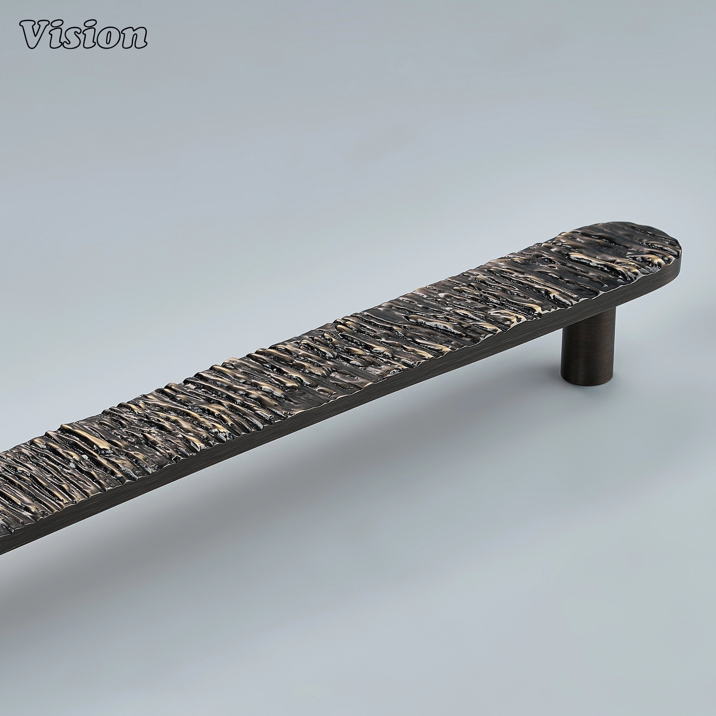 Antique Bronze premium brass half round pull handle with artisanal textured finish for statement furniture.