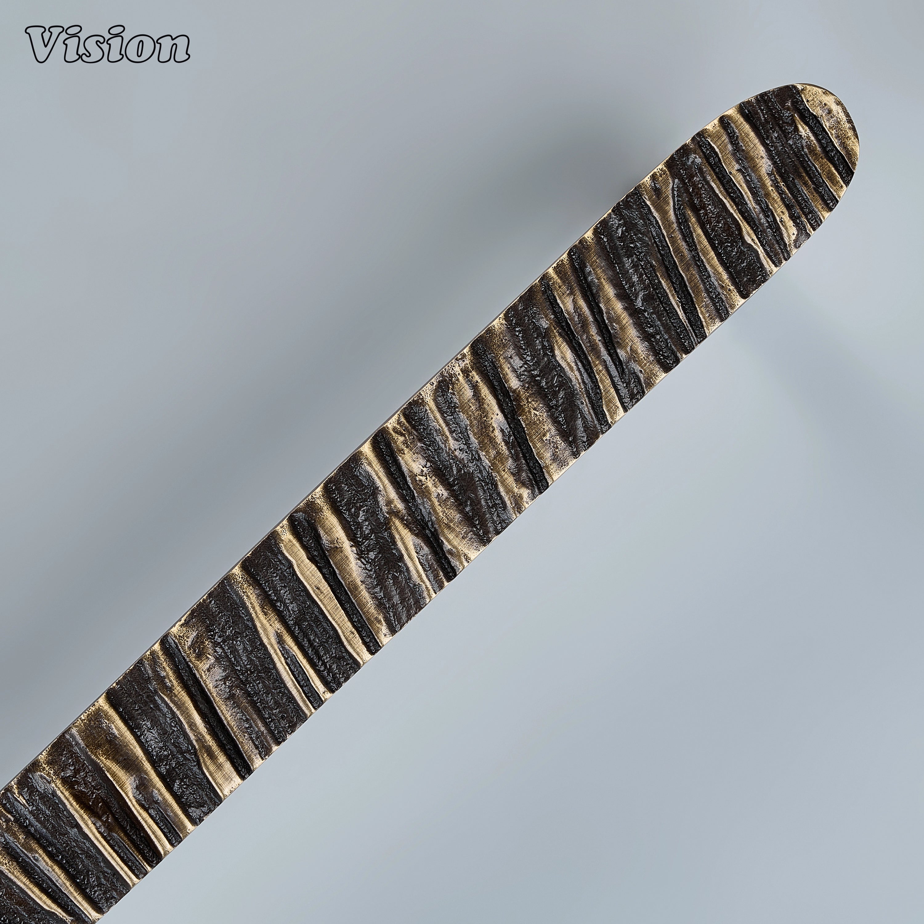 Luxury antique bronze handcrafted cabinet pull with rounded edges on wooden pantry drawers
