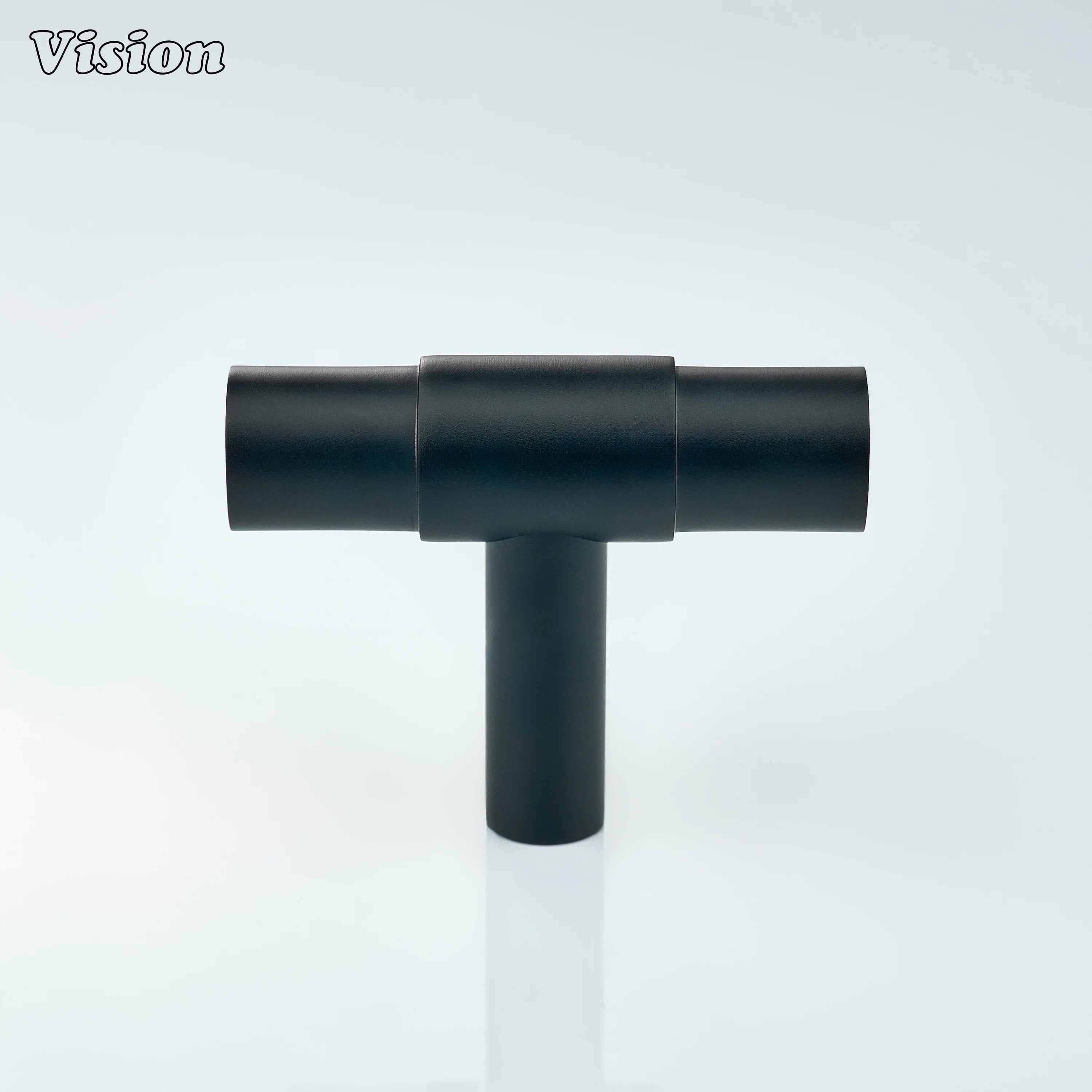 Black premium furniture knob with smooth bar and center accent ring