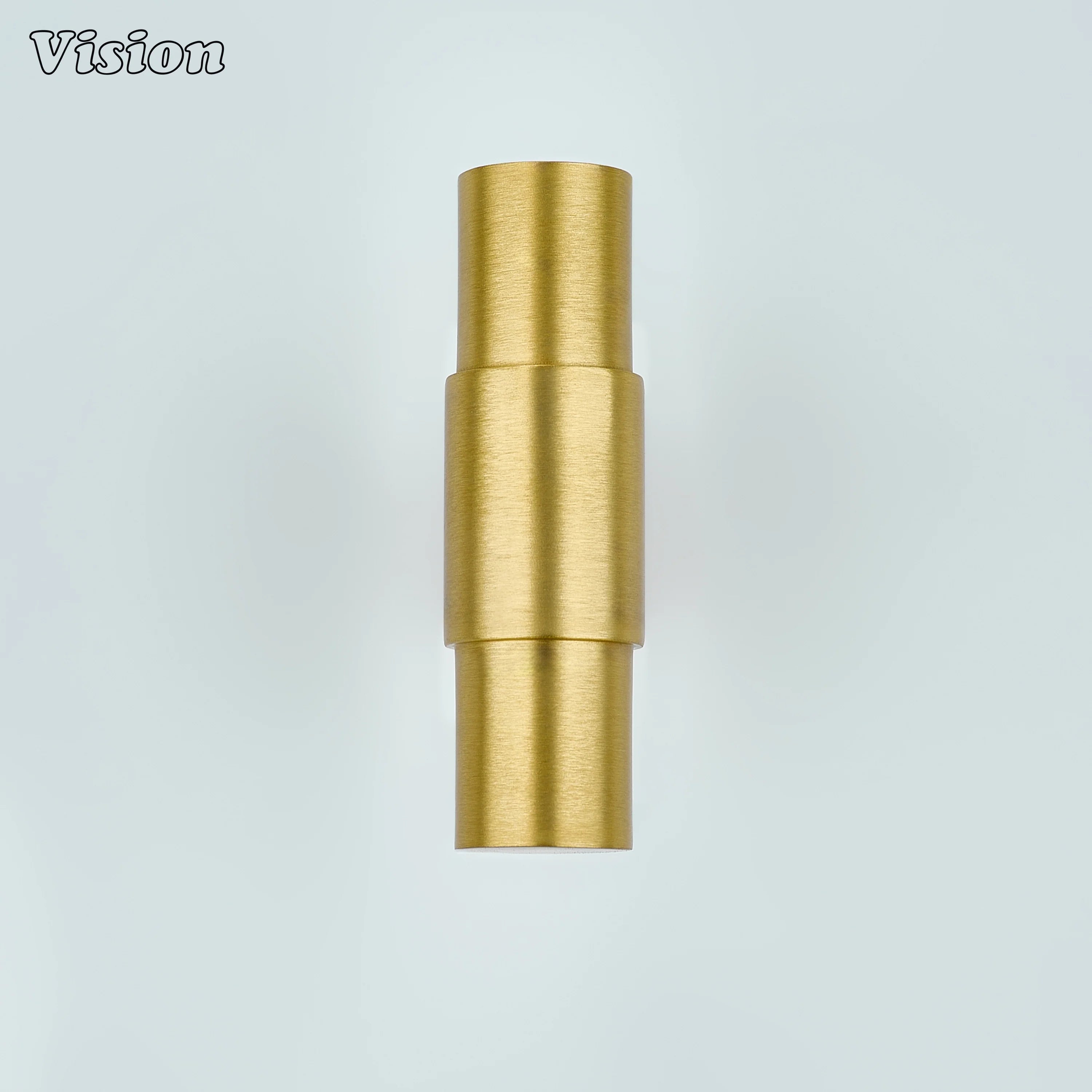 Gold furniture knob with solid brass cylindrical bar and stepped ring detail