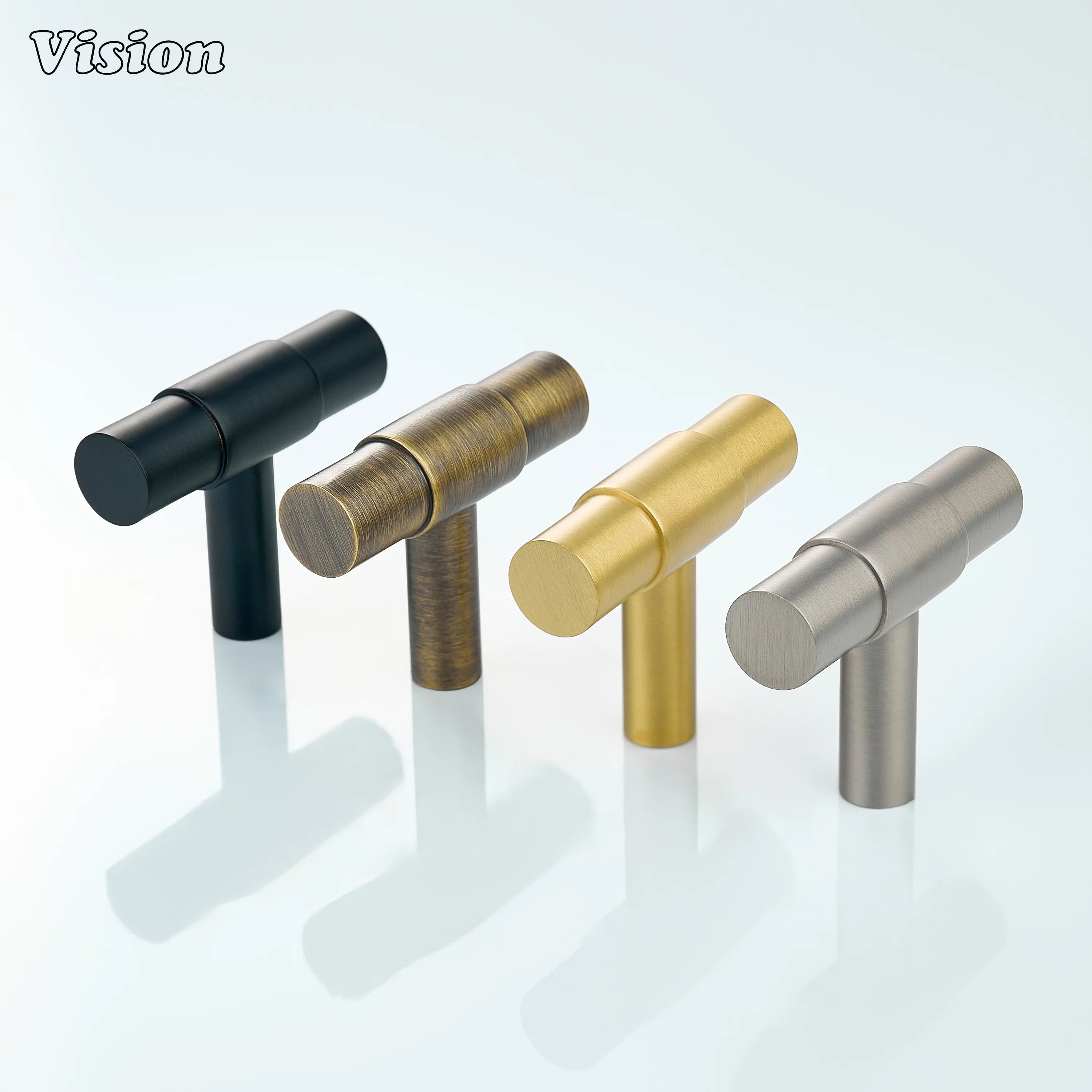 Silver cabinet t-knob with smooth round bar and stepped center detail for wardrobes