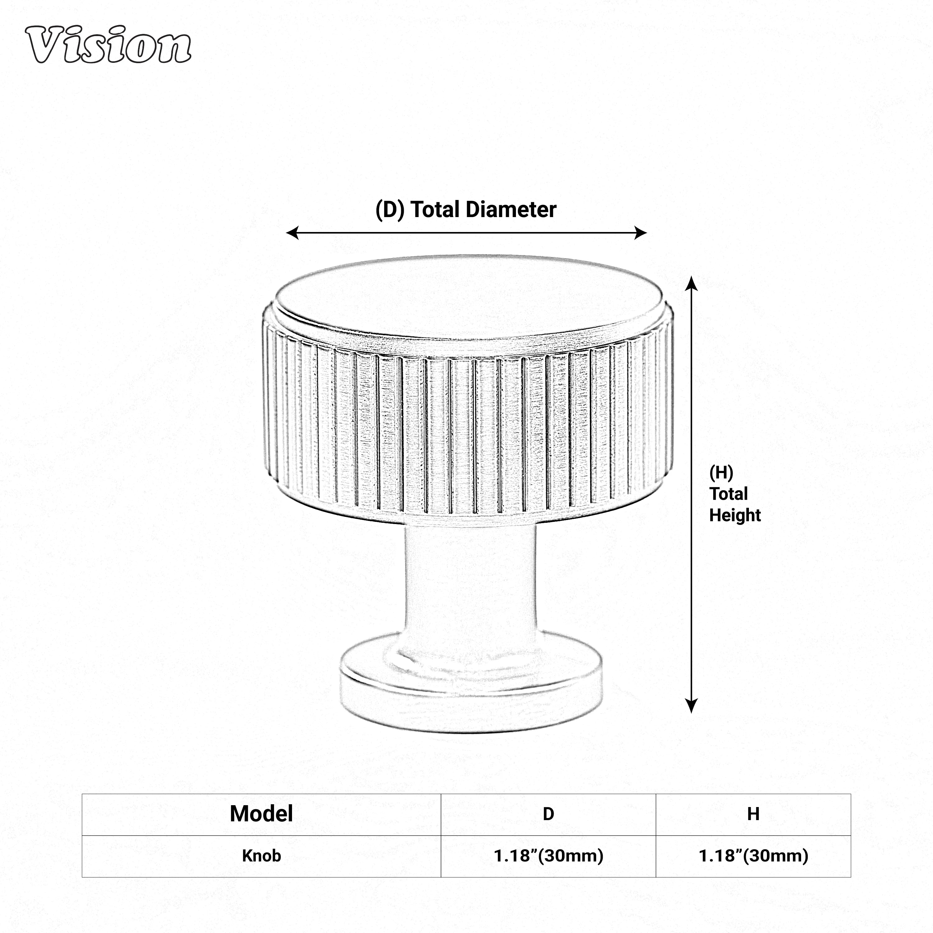 Linear knurled round cabinet knob in Antique Bronze for wardrobe furniture and drawers
